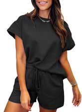 New Women's Solid Textured Drawstring Shorts Set (Buy 2 Free Shipping)