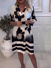 Women's Printed V-Neck Short Sleeve Loose Casual Dress