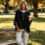 Women's Leopard Trim Hoodie – Relaxed Fit Drawstring Sweatshirt