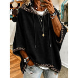 Women's Leopard Trim Hoodie – Relaxed Fit Drawstring Sweatshirt