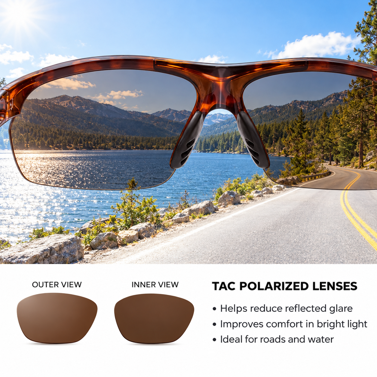 AeroTrace Air Semi-Rimless Polarized Sports Sunglasses for Fishing, Driving & Cycling