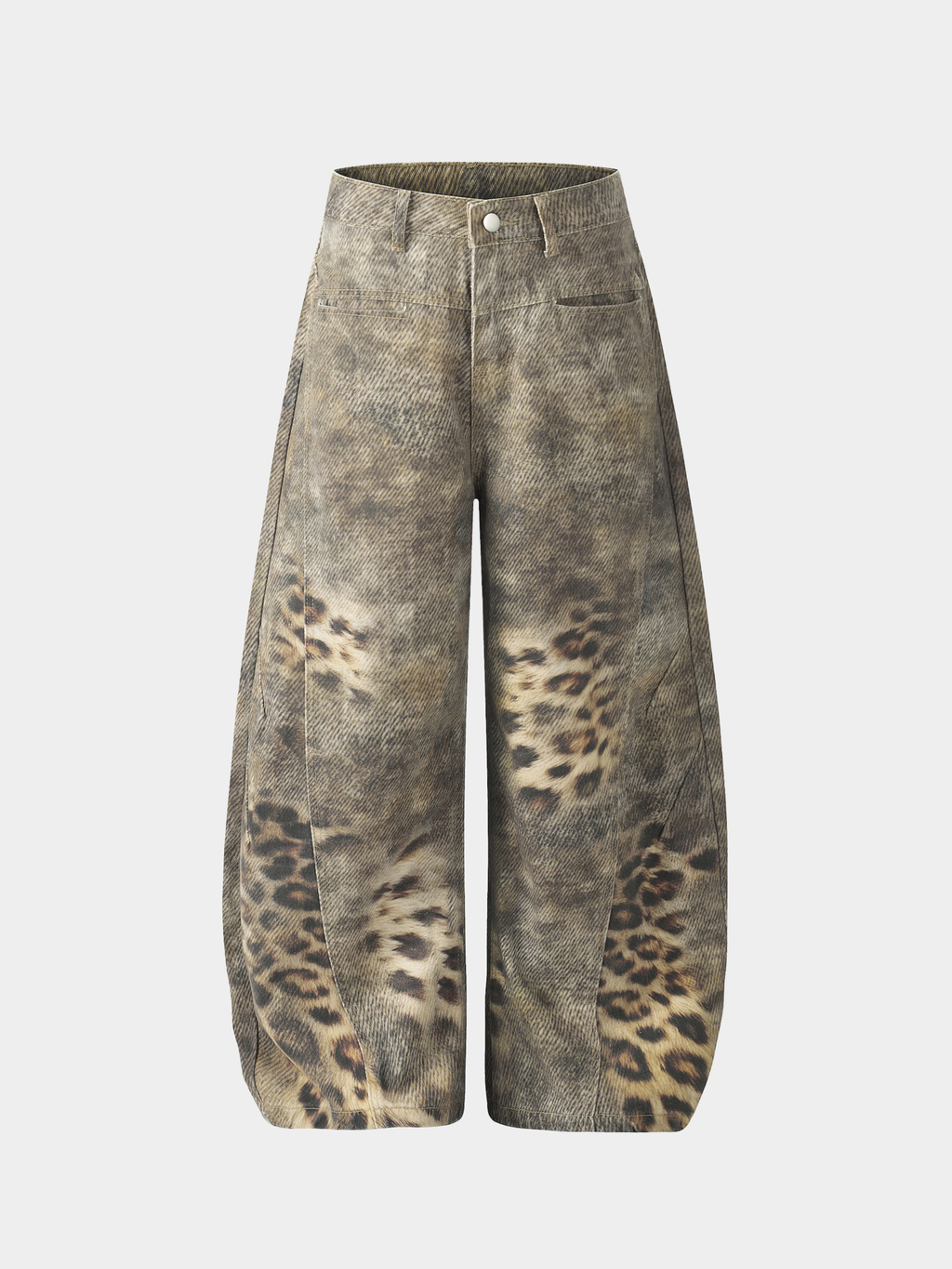 BeltSkip - Unisex 3D Printed Distressed Leopard Curved-Leg Pants