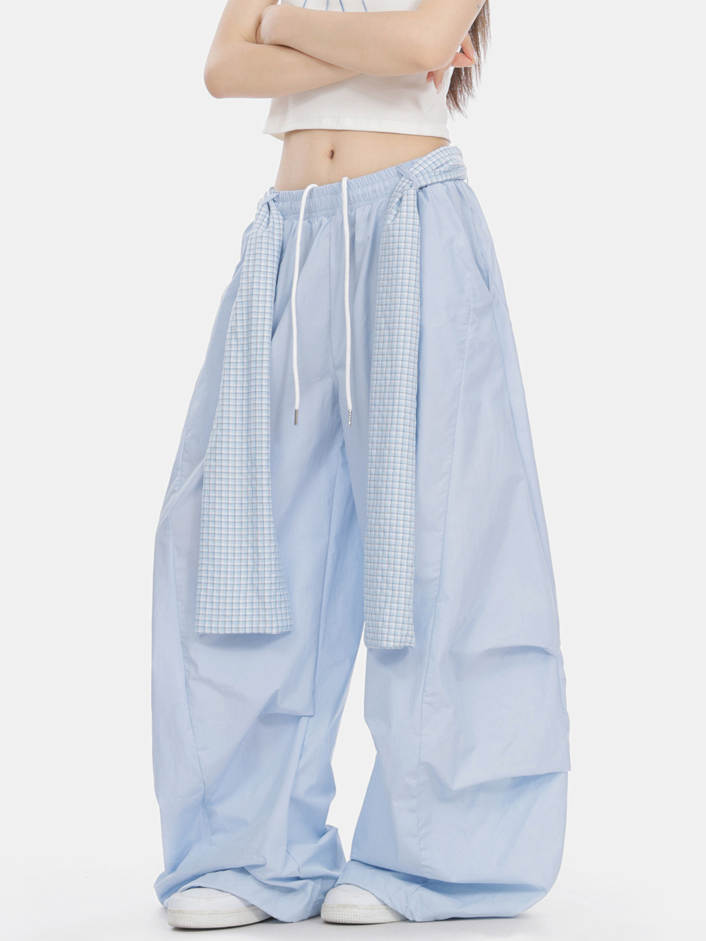 SoftEarth - Women's Plaid Panel Belt Straight-Leg Pants