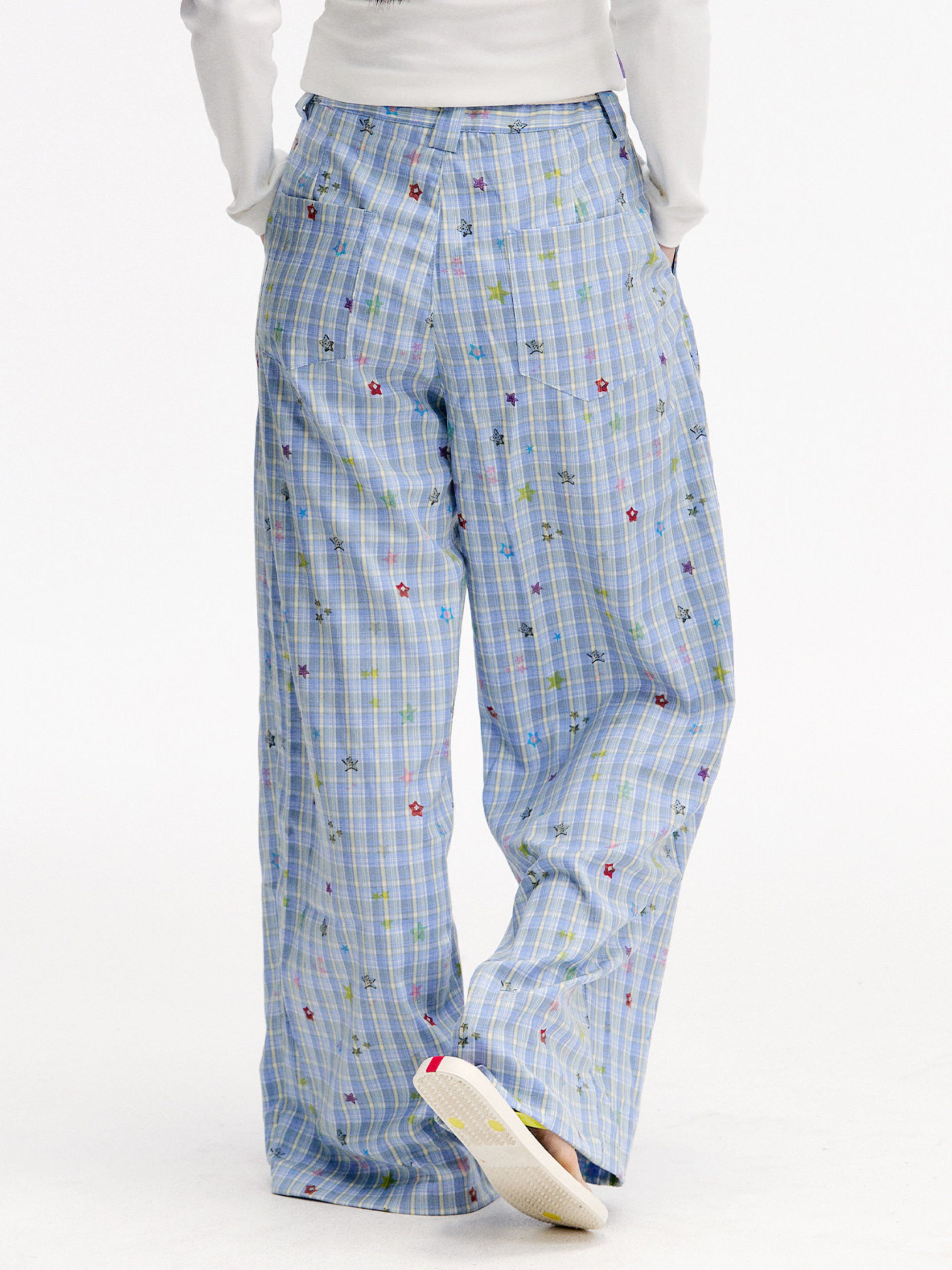 Ashlight - Women's Star Plaid Print Lightweight Drawstring Pants