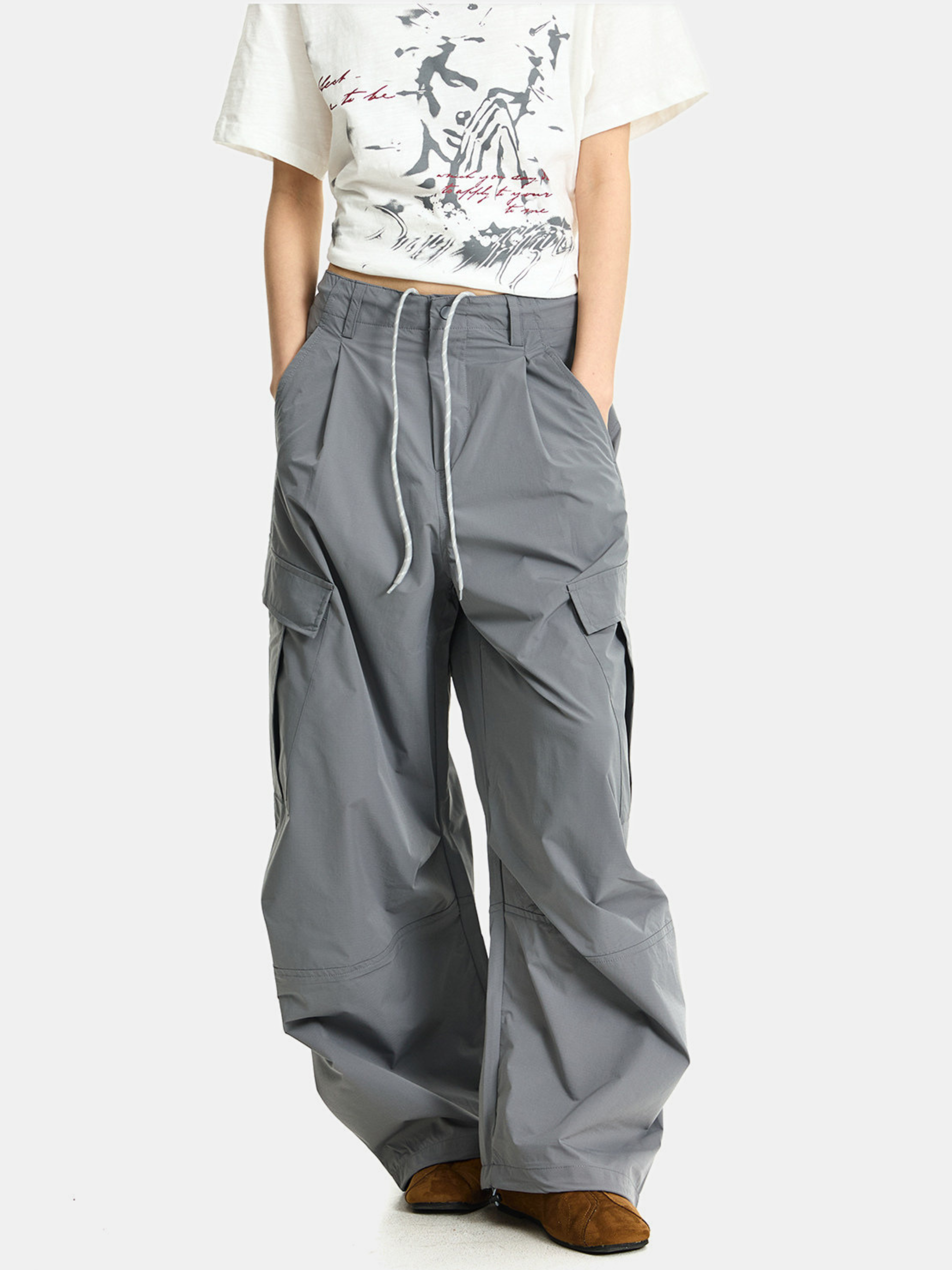 FoxSight - Unisex Lace-Up Layered Pink Curved Parachute Pants