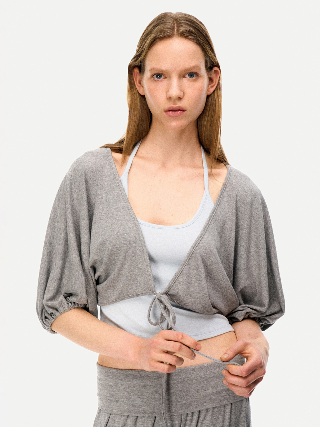 SilkTouch - Women's Contrast Balloon Sleeve Cropped Knit Set