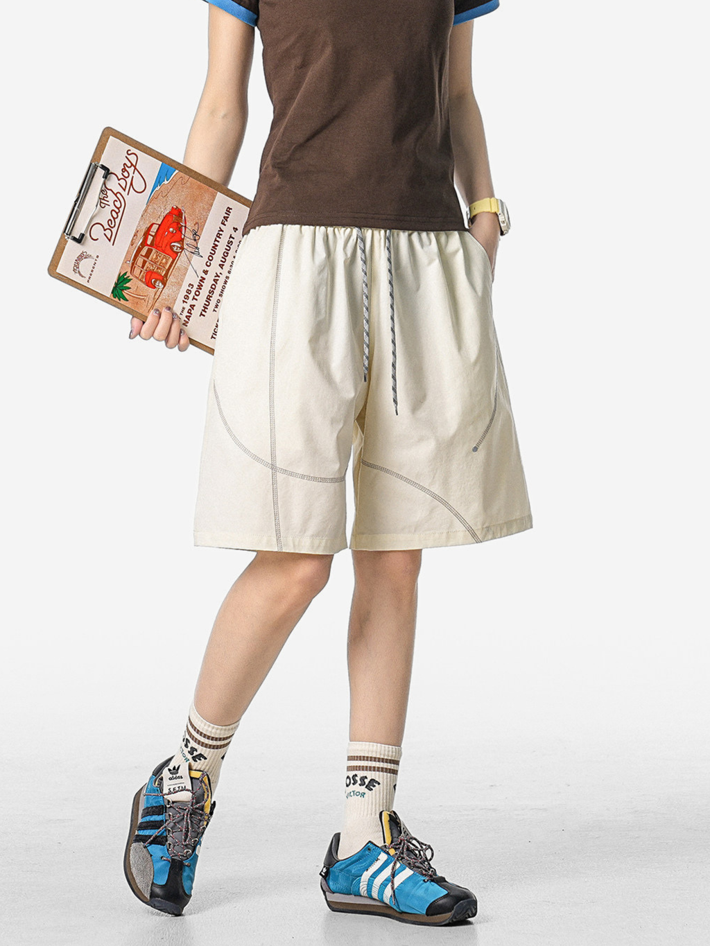 FoxLeap - Unisex Contrast Stitch Lightweight Breathable Sport Shorts
