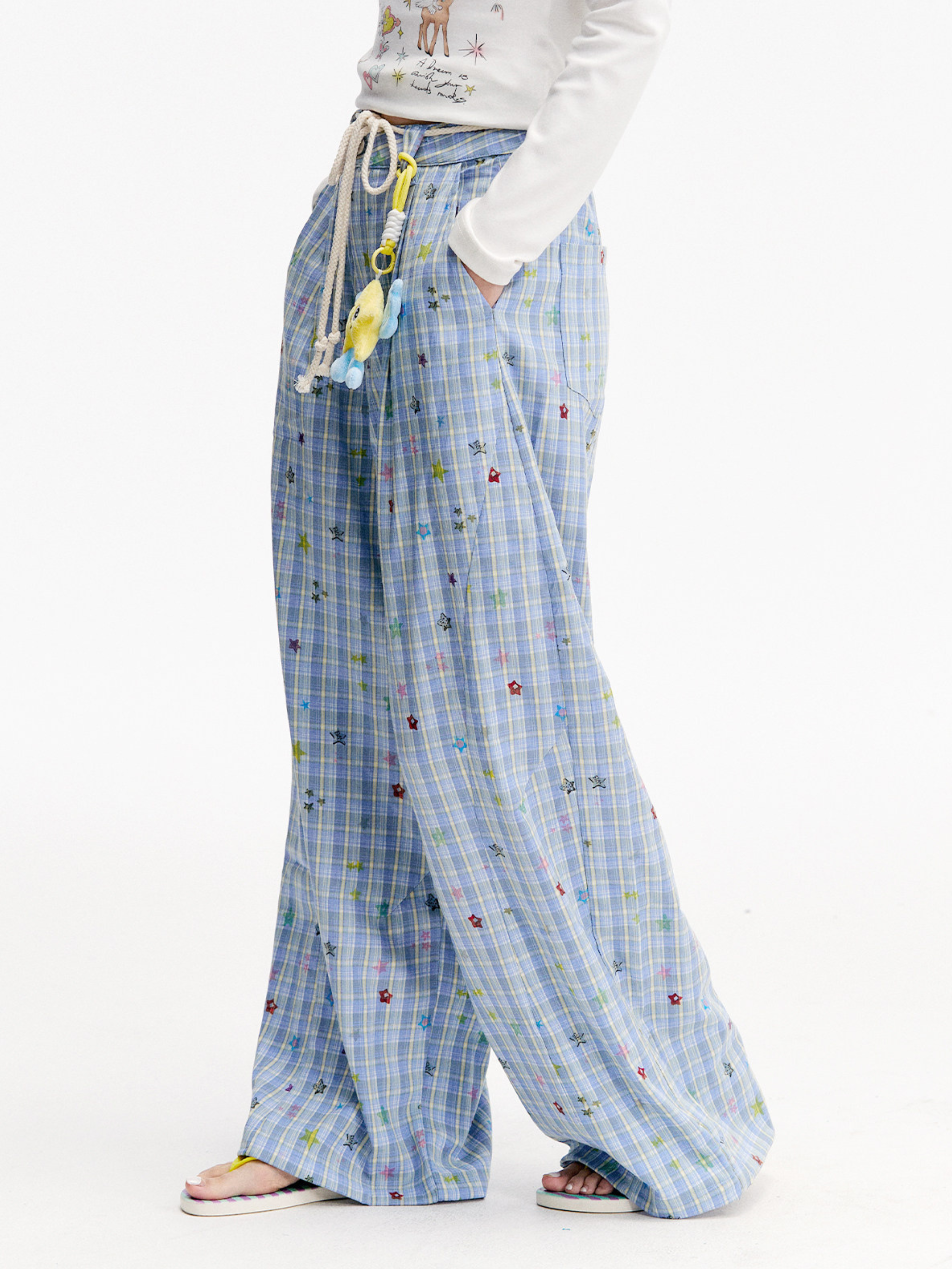 Ashlight - Women's Star Plaid Print Lightweight Drawstring Pants