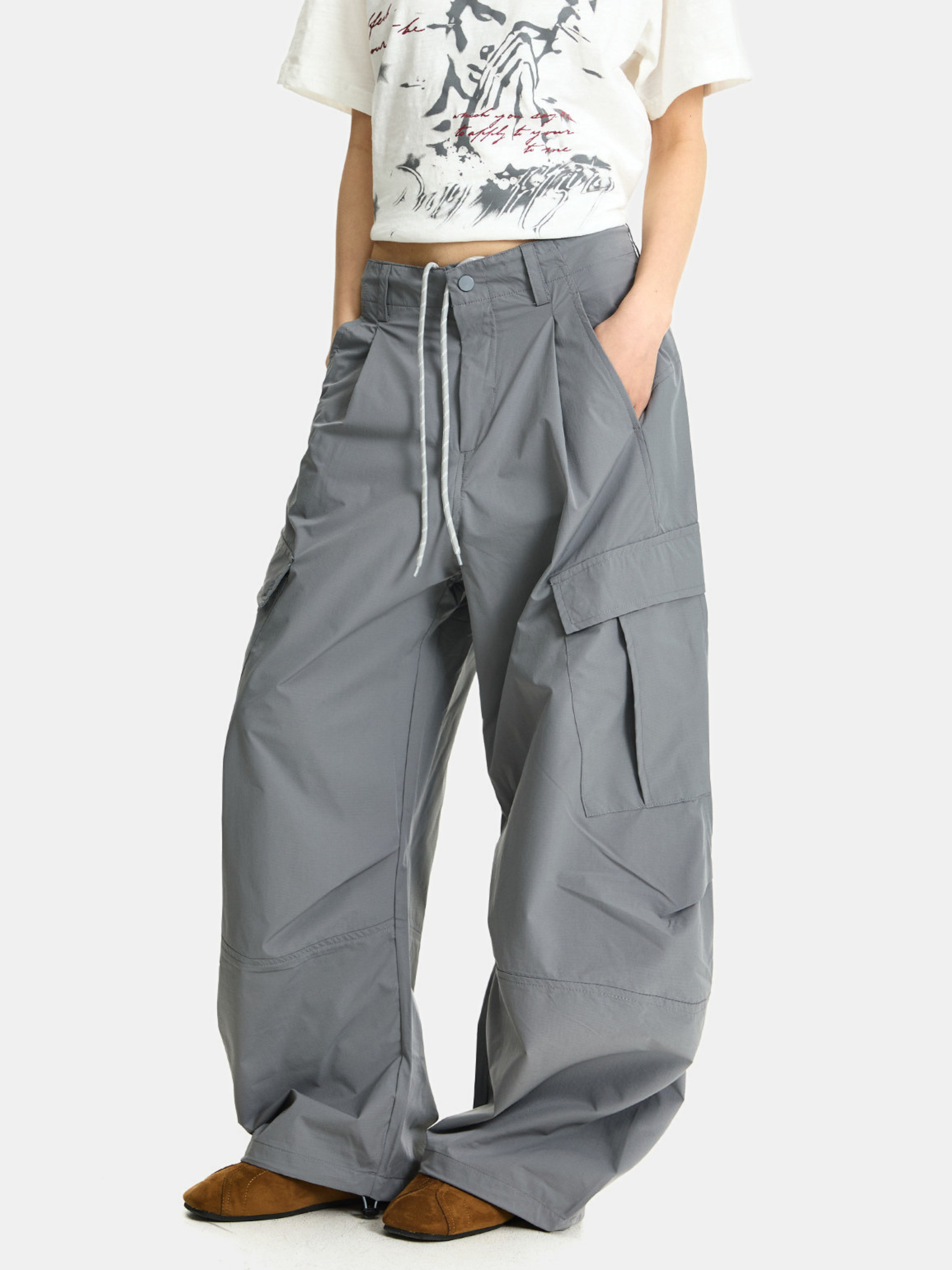 FoxSight - Unisex Lace-Up Layered Pink Curved Parachute Pants
