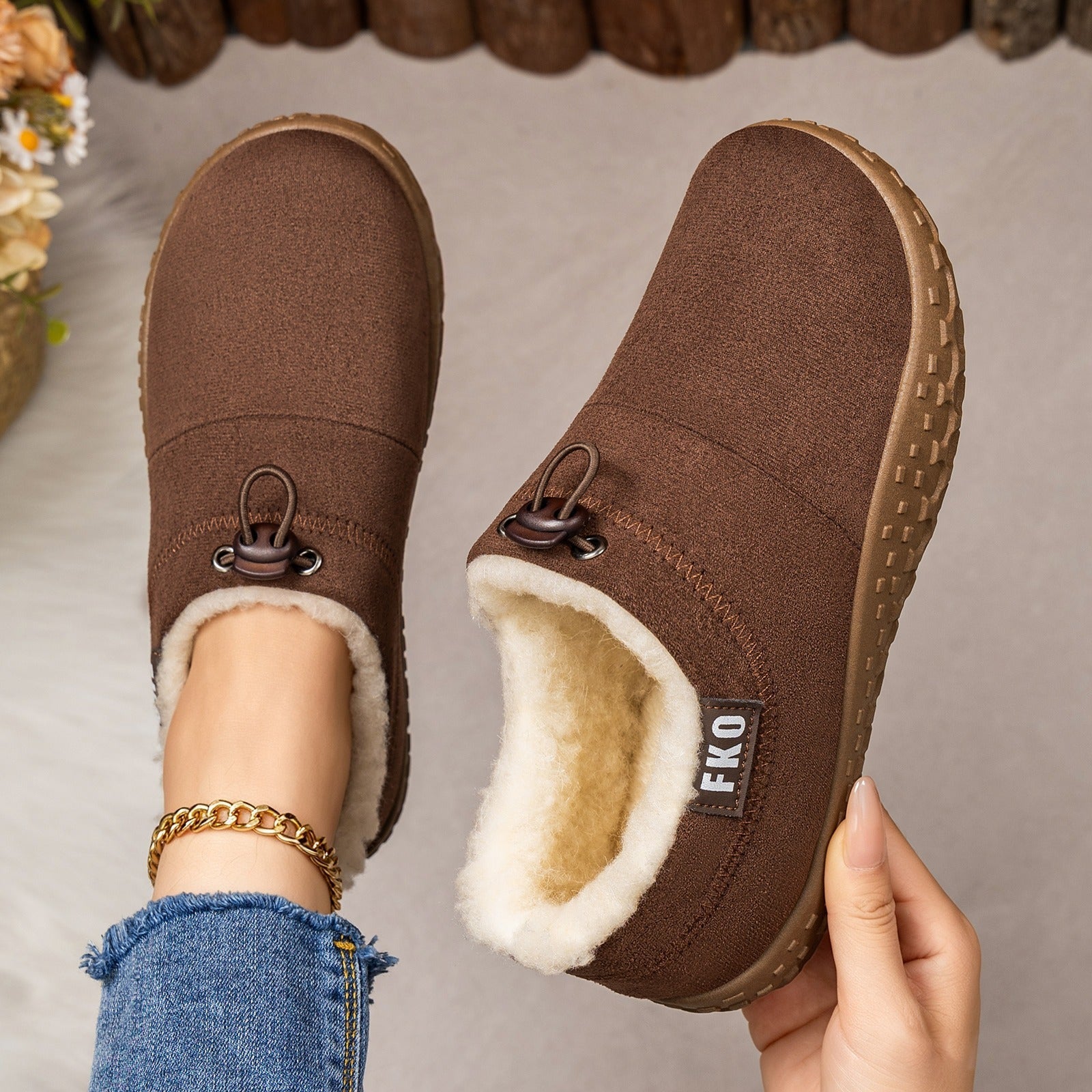 Women's Plush-Lined Winter Mules – Cozy Slip-On Shoes