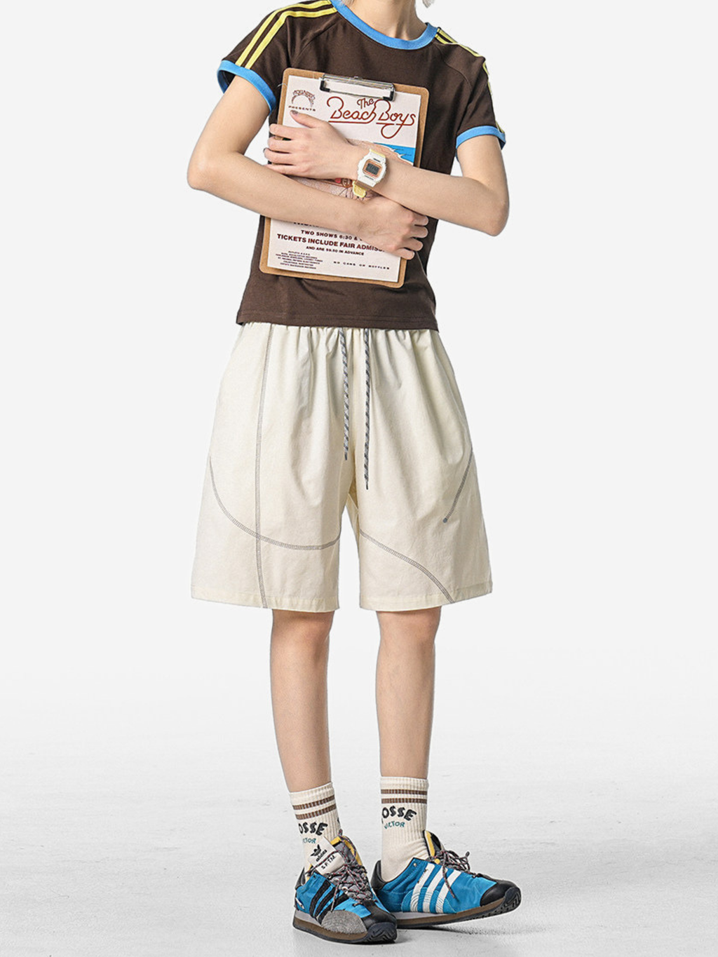 FoxLeap - Unisex Contrast Stitch Lightweight Breathable Sport Shorts