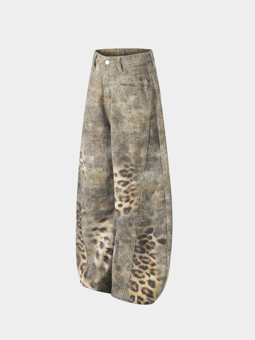 BeltSkip - Unisex 3D Printed Distressed Leopard Curved-Leg Pants