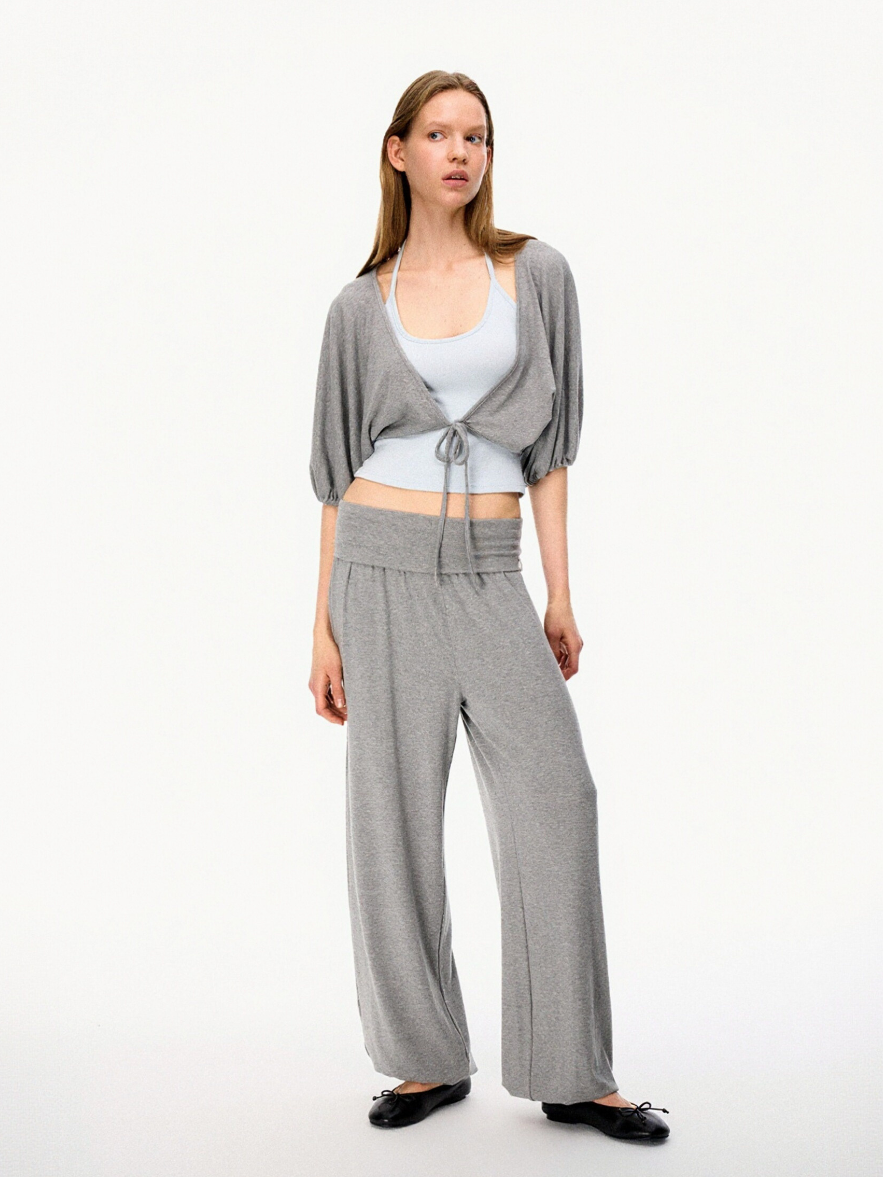 SilkTouch - Women's Contrast Balloon Sleeve Cropped Knit Set