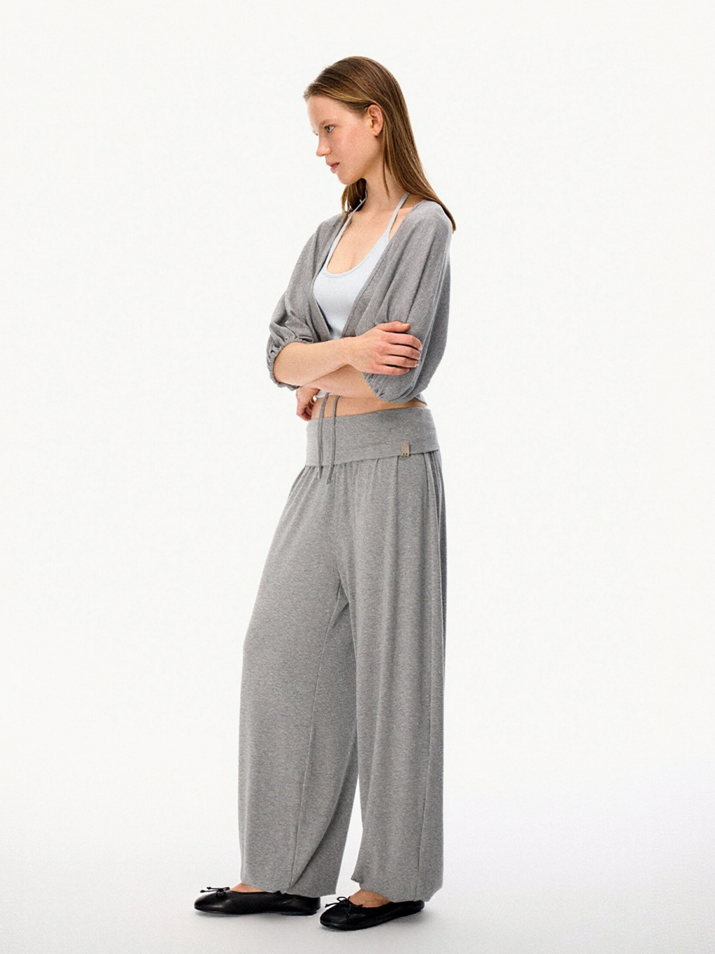 SilkTouch - Women's Contrast Balloon Sleeve Cropped Knit Set