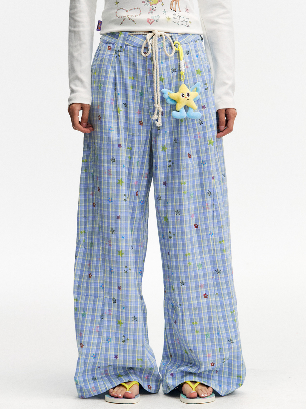 Ashlight - Women's Star Plaid Print Lightweight Drawstring Pants