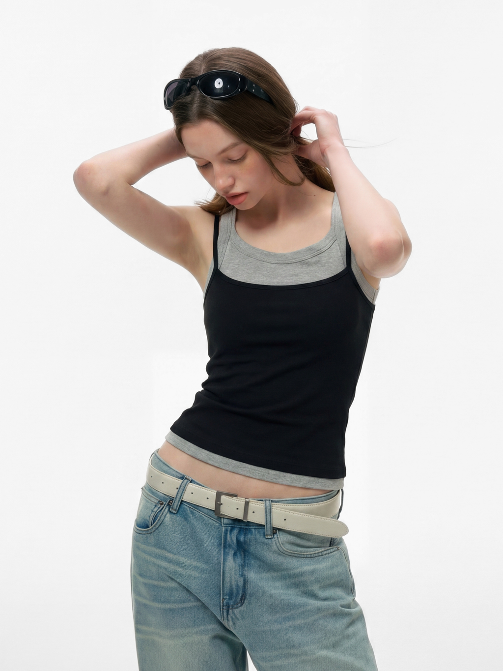 Caveveil - Women's Faux Two-Piece Ribbed Tank Top