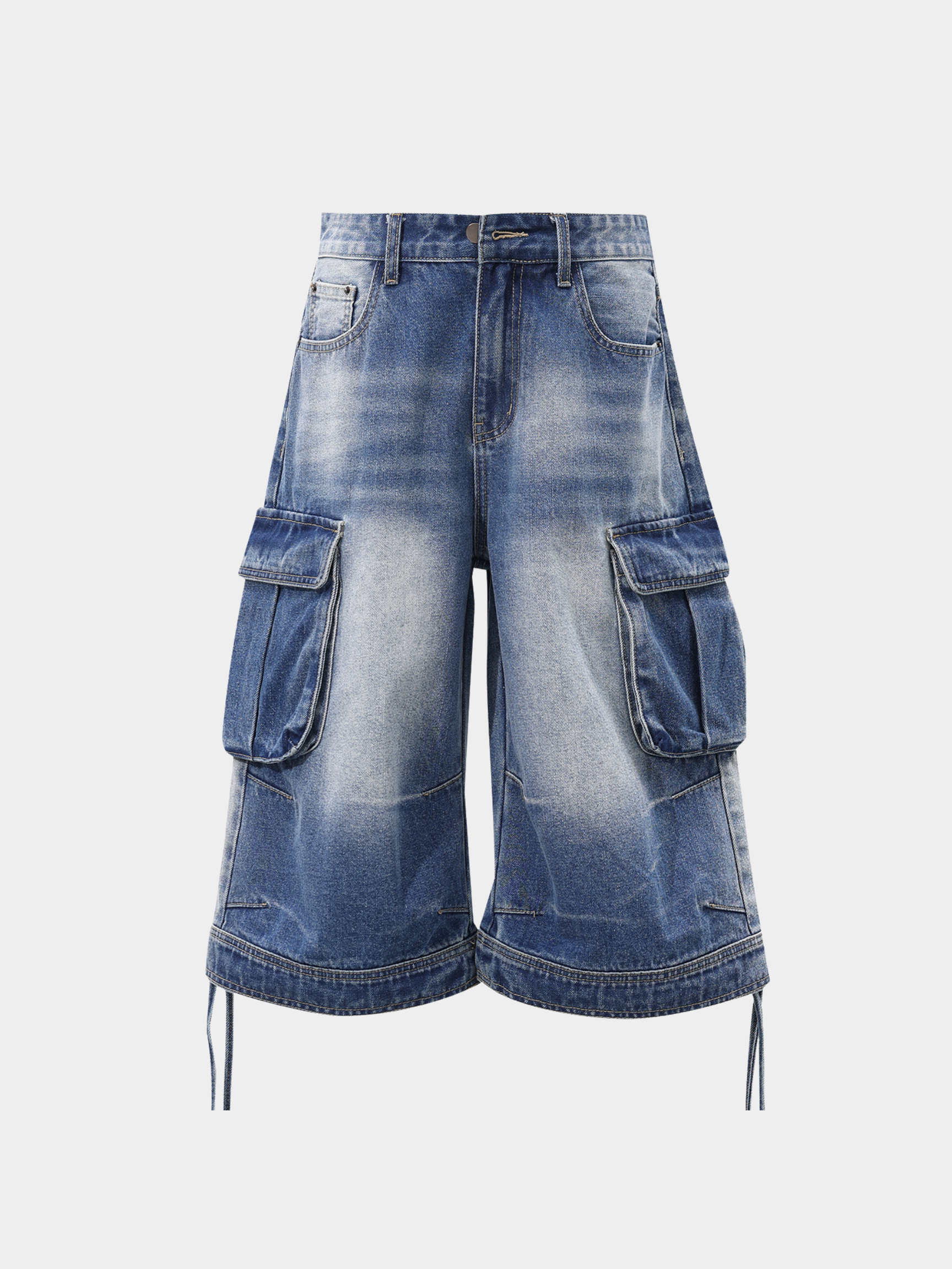 BasicLine - Women's Multi-Pocket Denim Cargo Cropped Pants
