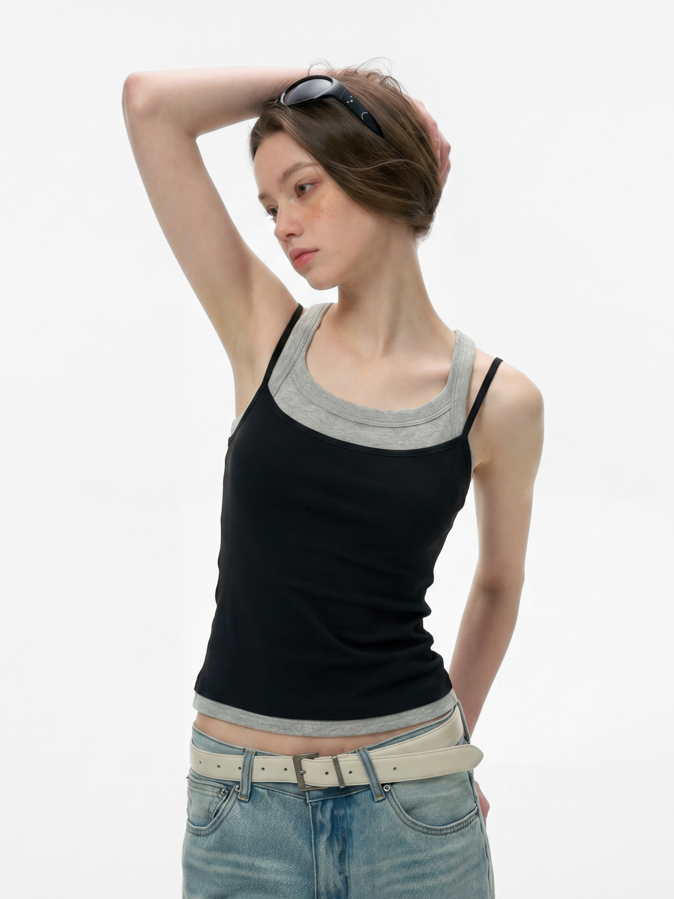 Caveveil - Women's Faux Two-Piece Ribbed Tank Top