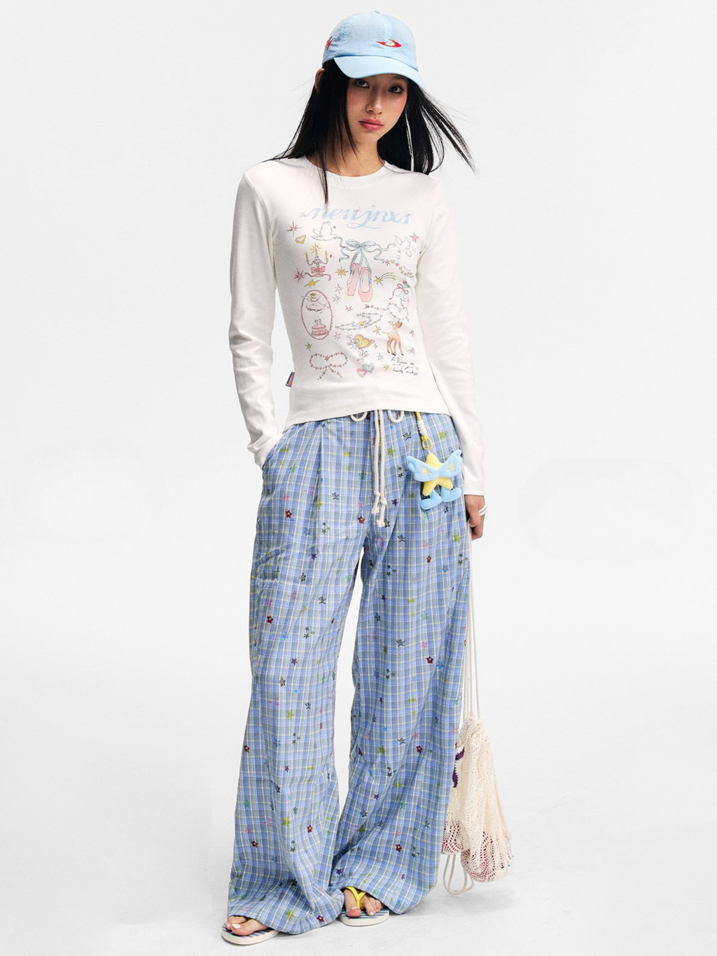 Ashlight - Women's Star Plaid Print Lightweight Drawstring Pants