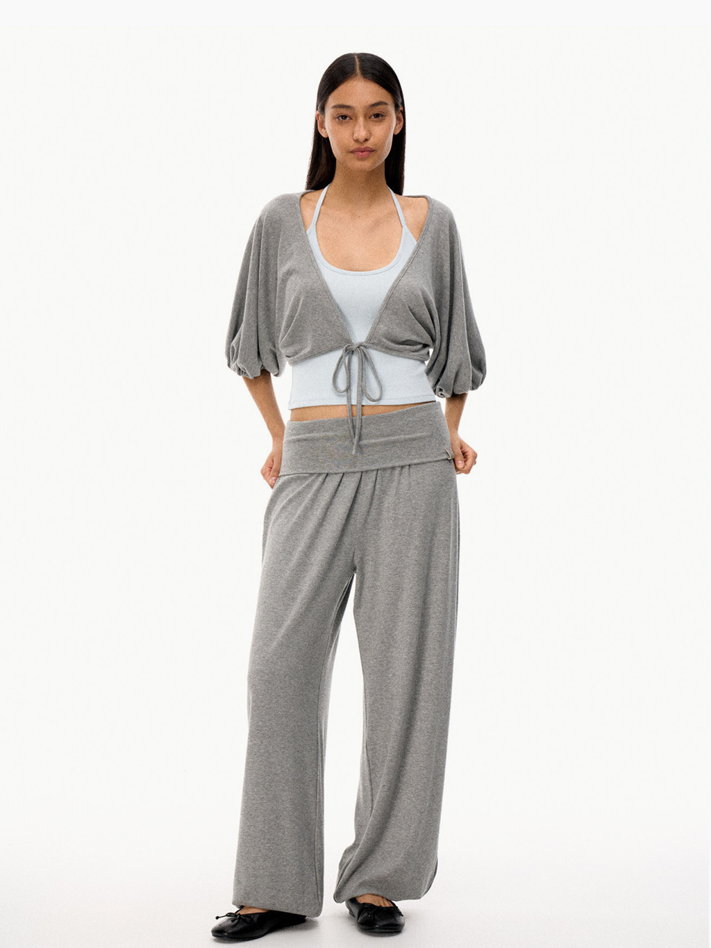 SilkTouch - Women's Contrast Balloon Sleeve Cropped Knit Set
