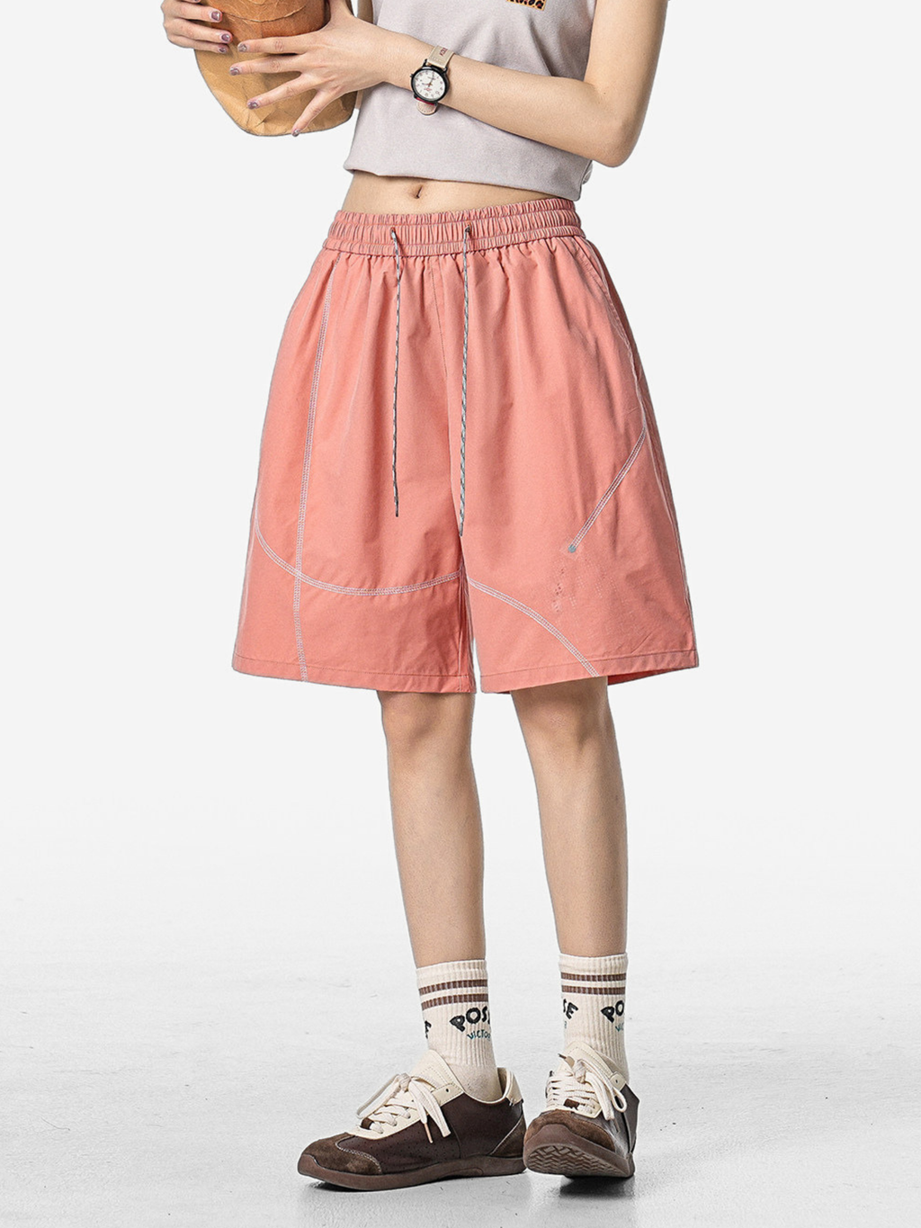 FoxLeap - Unisex Contrast Stitch Lightweight Breathable Sport Shorts