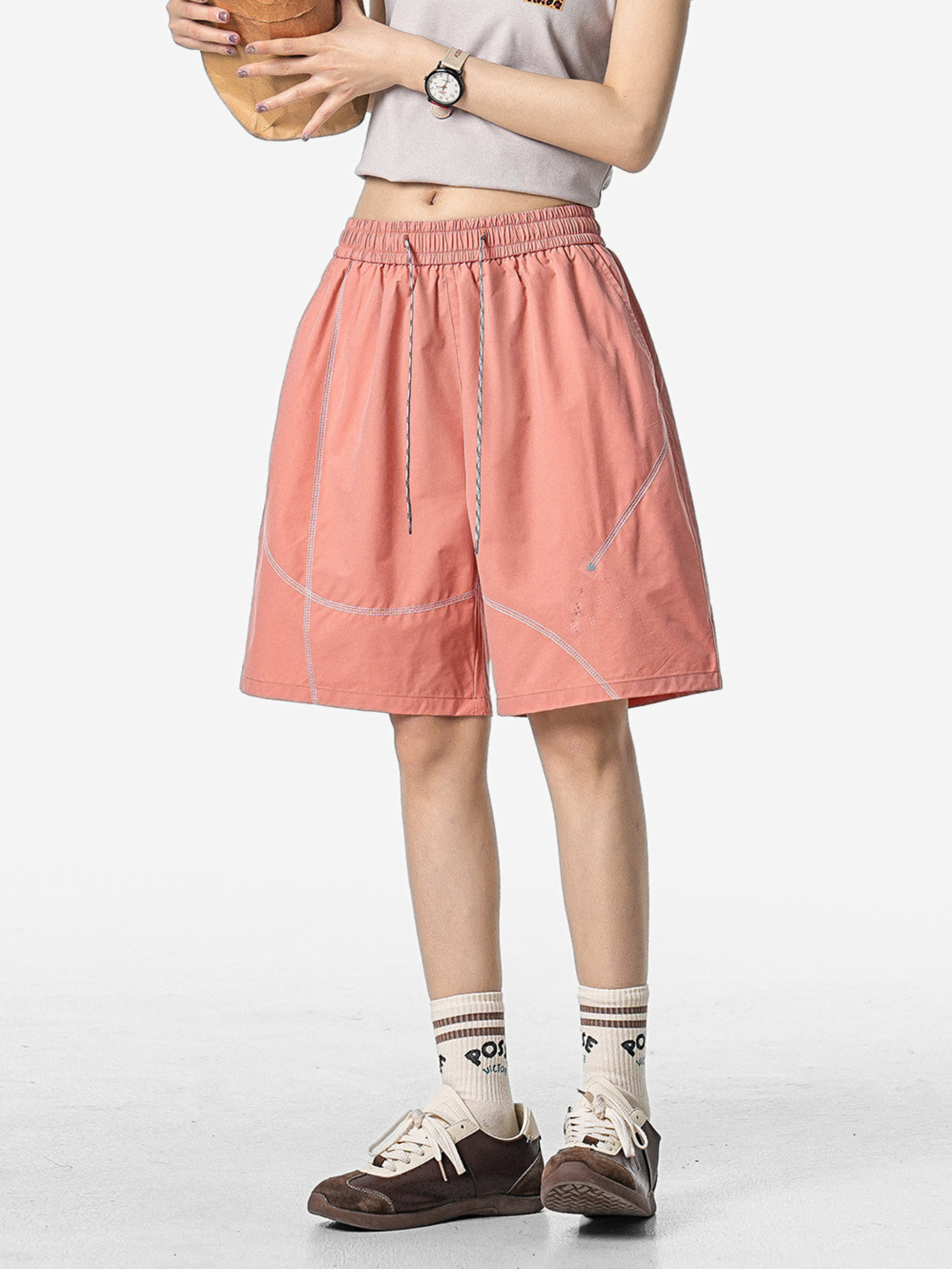FoxLeap - Unisex Contrast Stitch Lightweight Breathable Sport Shorts