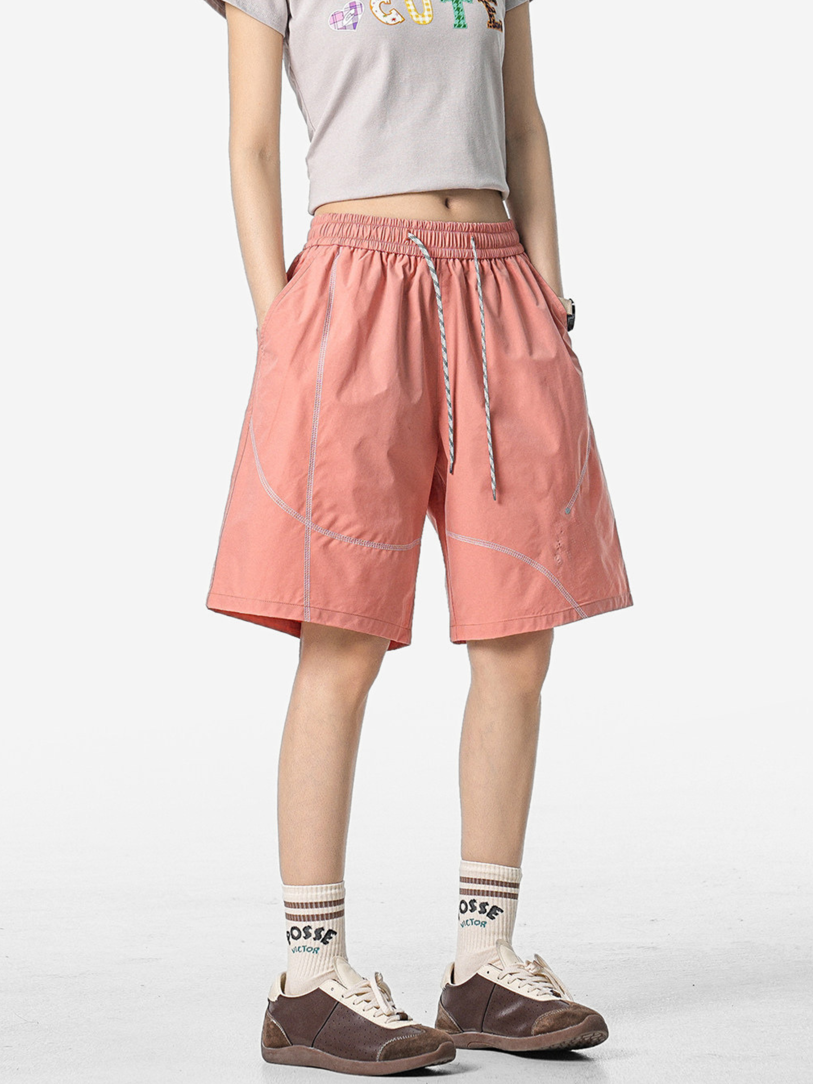 FoxLeap - Unisex Contrast Stitch Lightweight Breathable Sport Shorts