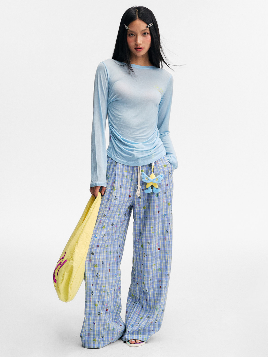 Ashlight - Women's Star Plaid Print Lightweight Drawstring Pants