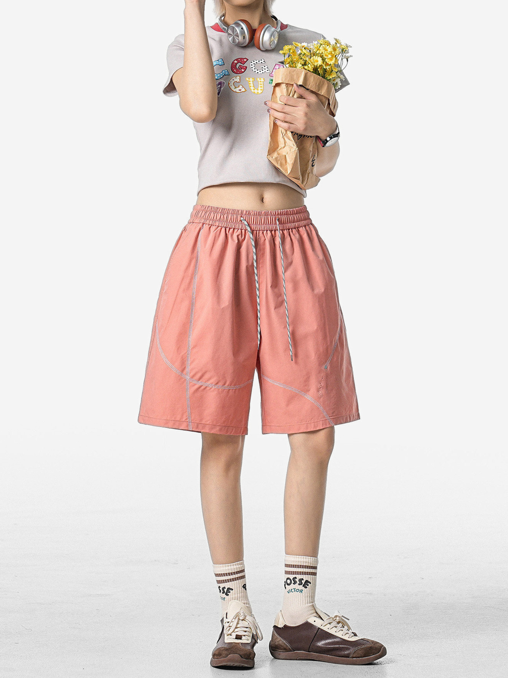 FoxLeap - Unisex Contrast Stitch Lightweight Breathable Sport Shorts