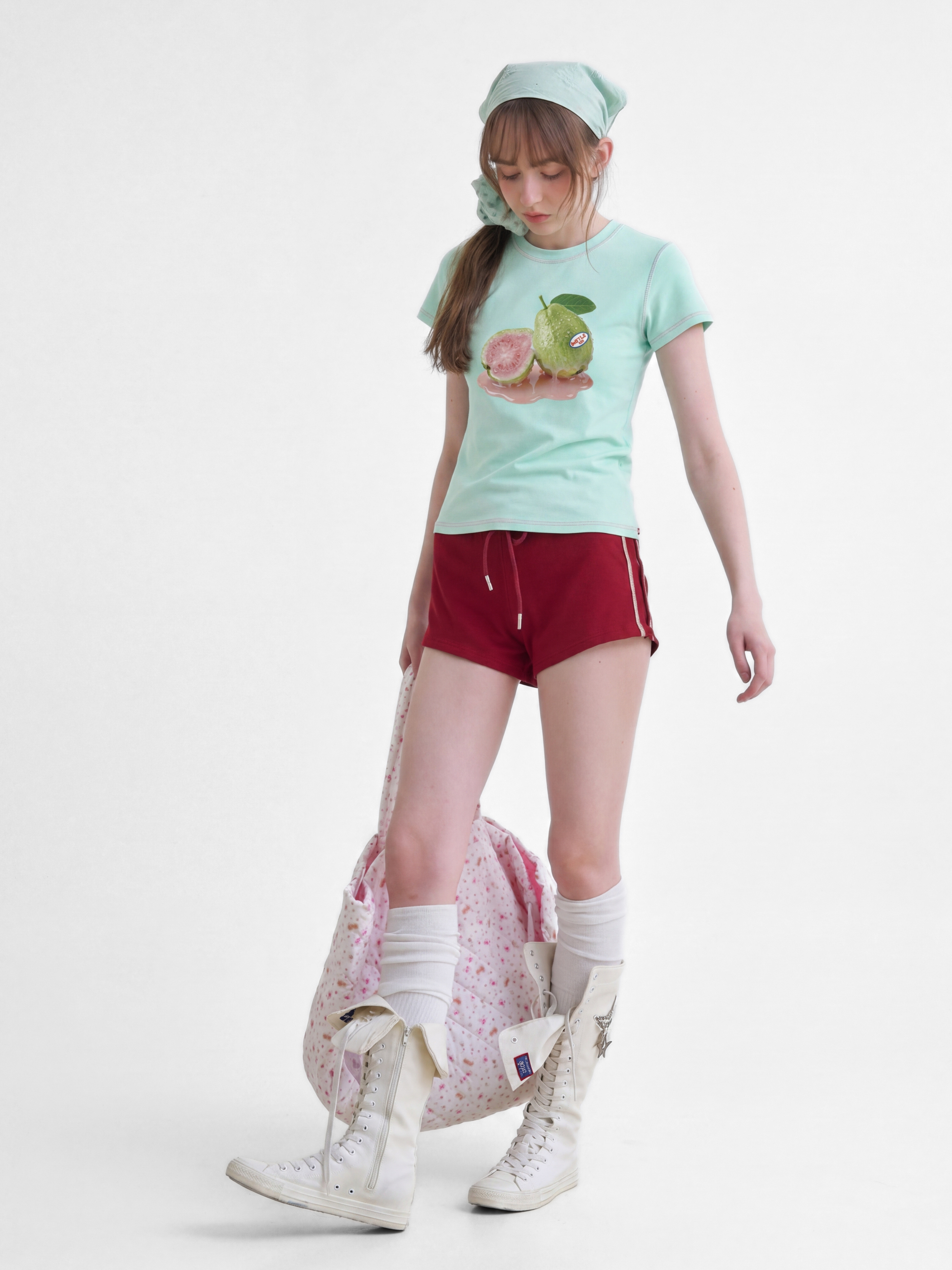 BerryPop - Women's Contrast Stitch Dopamine Print Cropped T-Shirt
