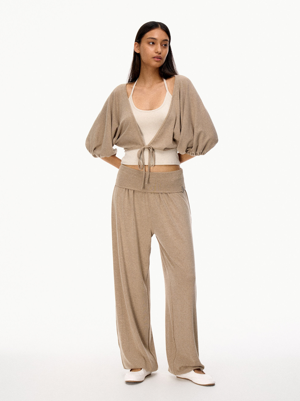 SilkTouch - Women's Contrast Balloon Sleeve Cropped Knit Set