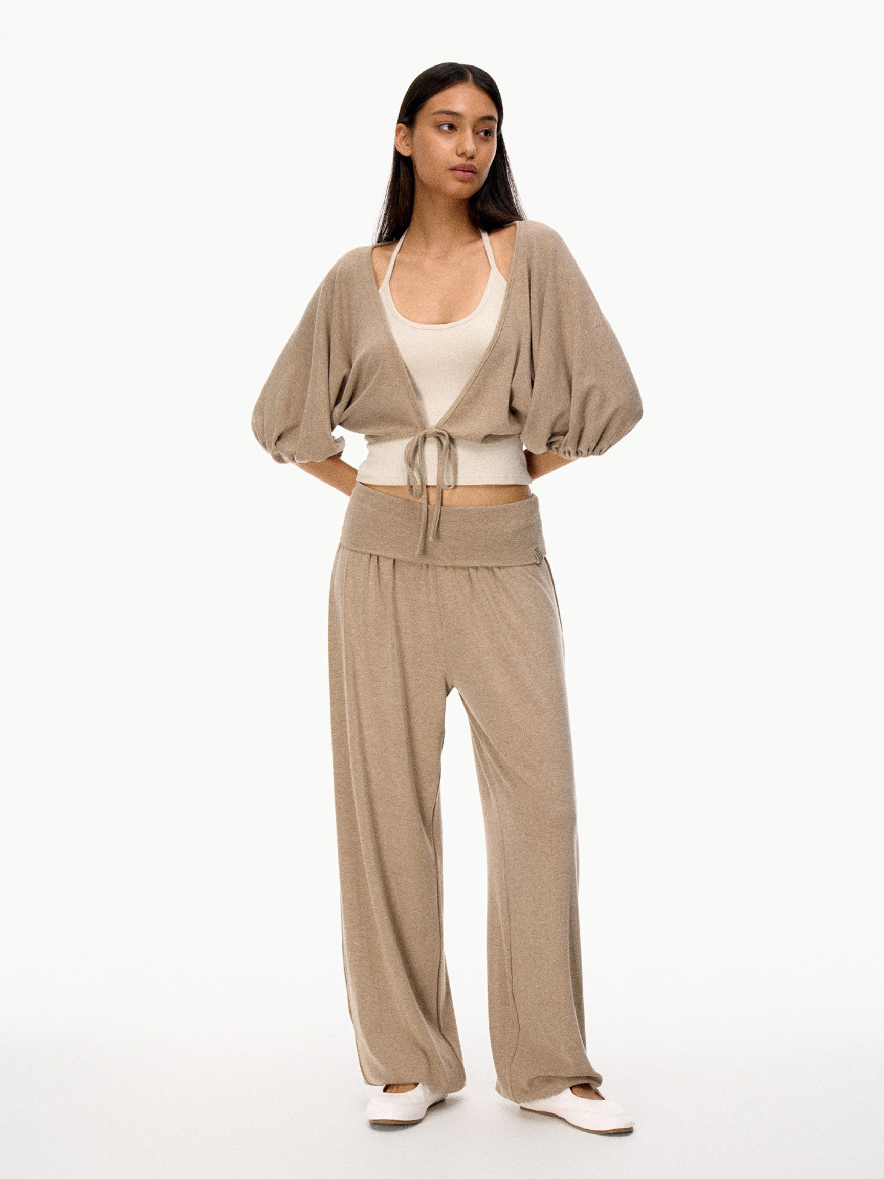 SilkTouch - Women's Contrast Balloon Sleeve Cropped Knit Set