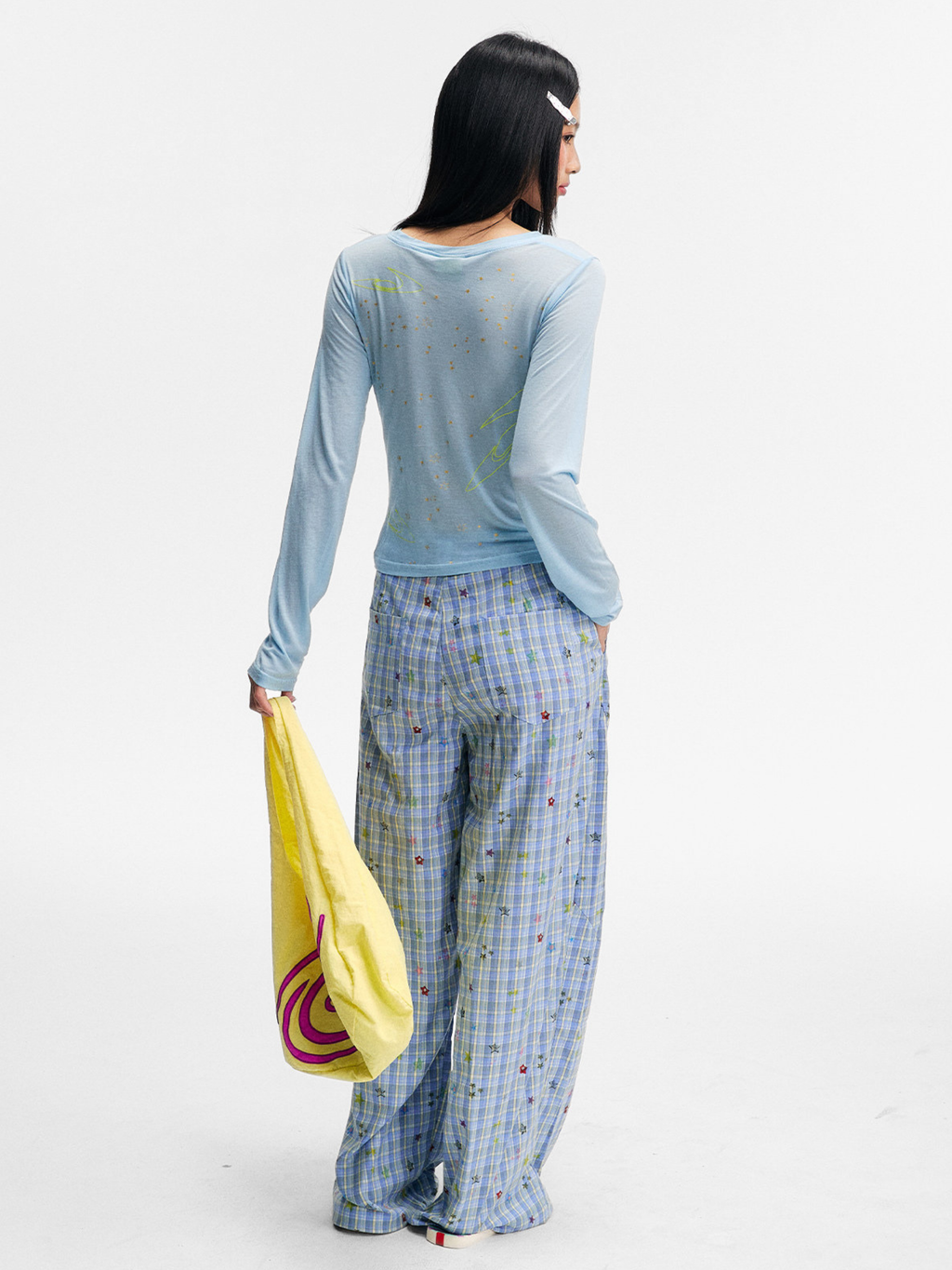 Ashlight - Women's Star Plaid Print Lightweight Drawstring Pants