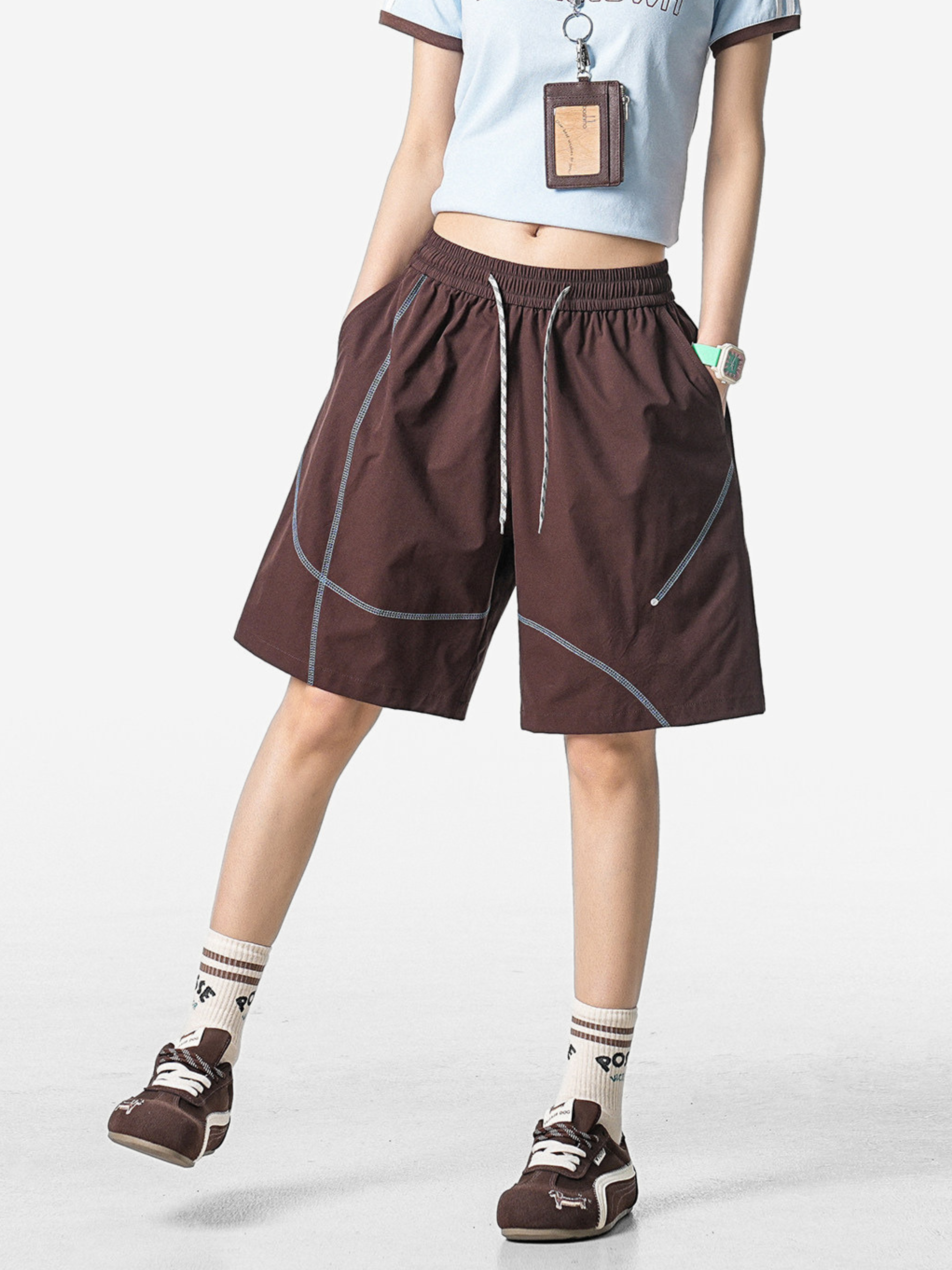 FoxLeap - Unisex Contrast Stitch Lightweight Breathable Sport Shorts