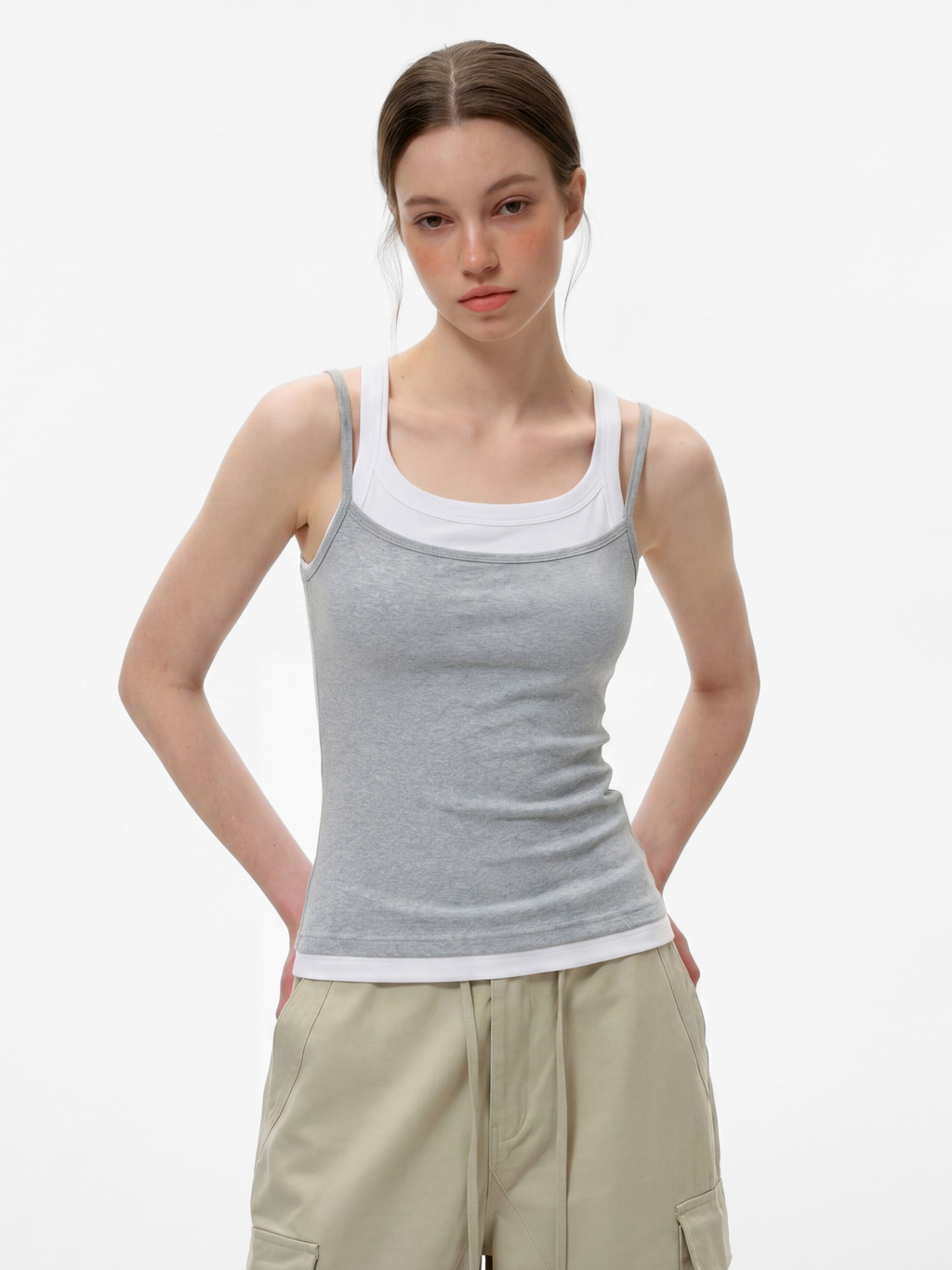 Caveveil - Women's Faux Two-Piece Ribbed Tank Top