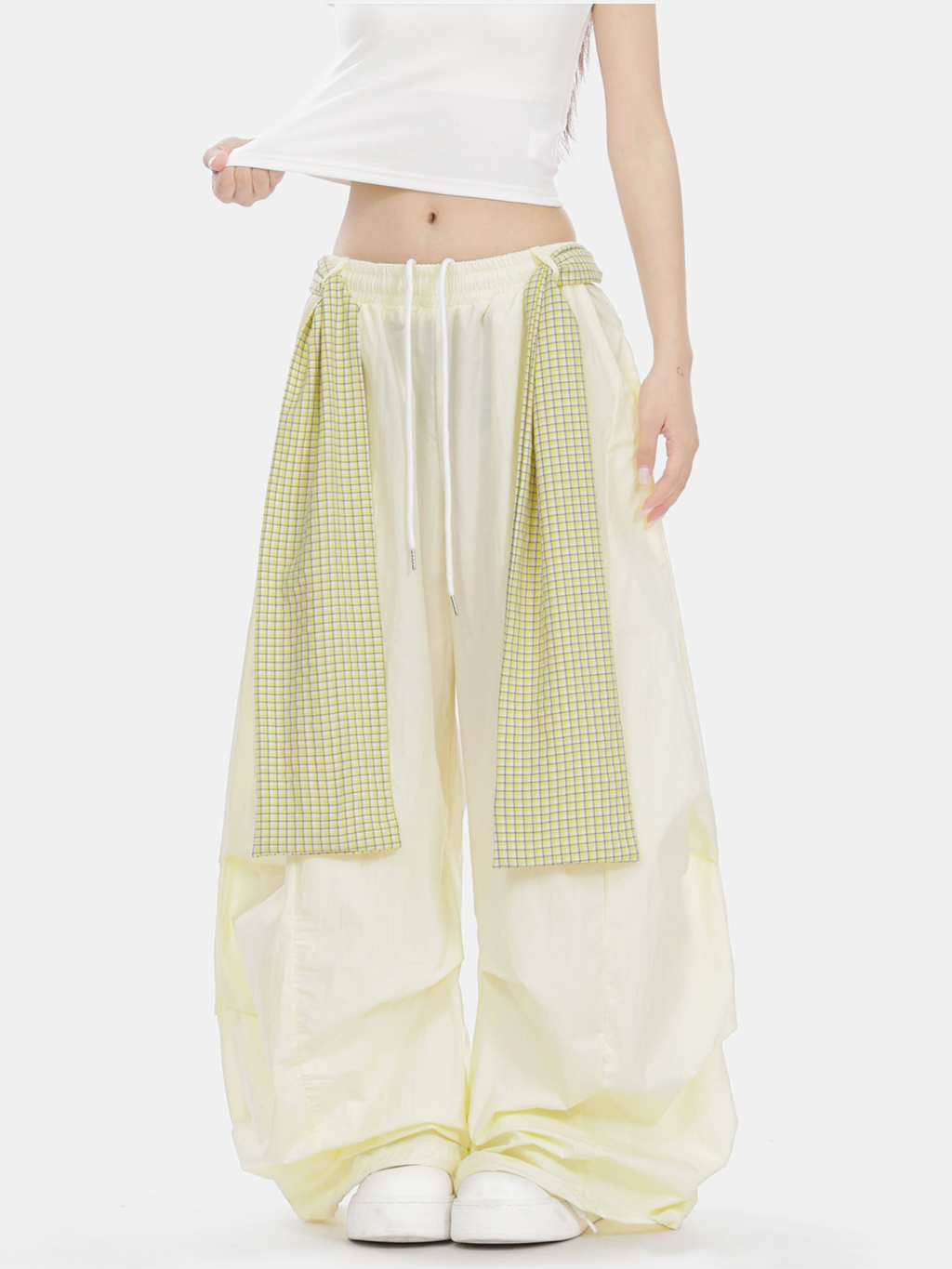 SoftEarth - Women's Plaid Panel Belt Straight-Leg Pants