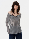 Greystorm - Women's Lightweight Striped Off-Shoulder Long Sleeve T-Shirt
