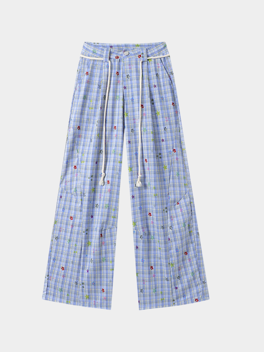 Ashlight - Women's Star Plaid Print Lightweight Drawstring Pants