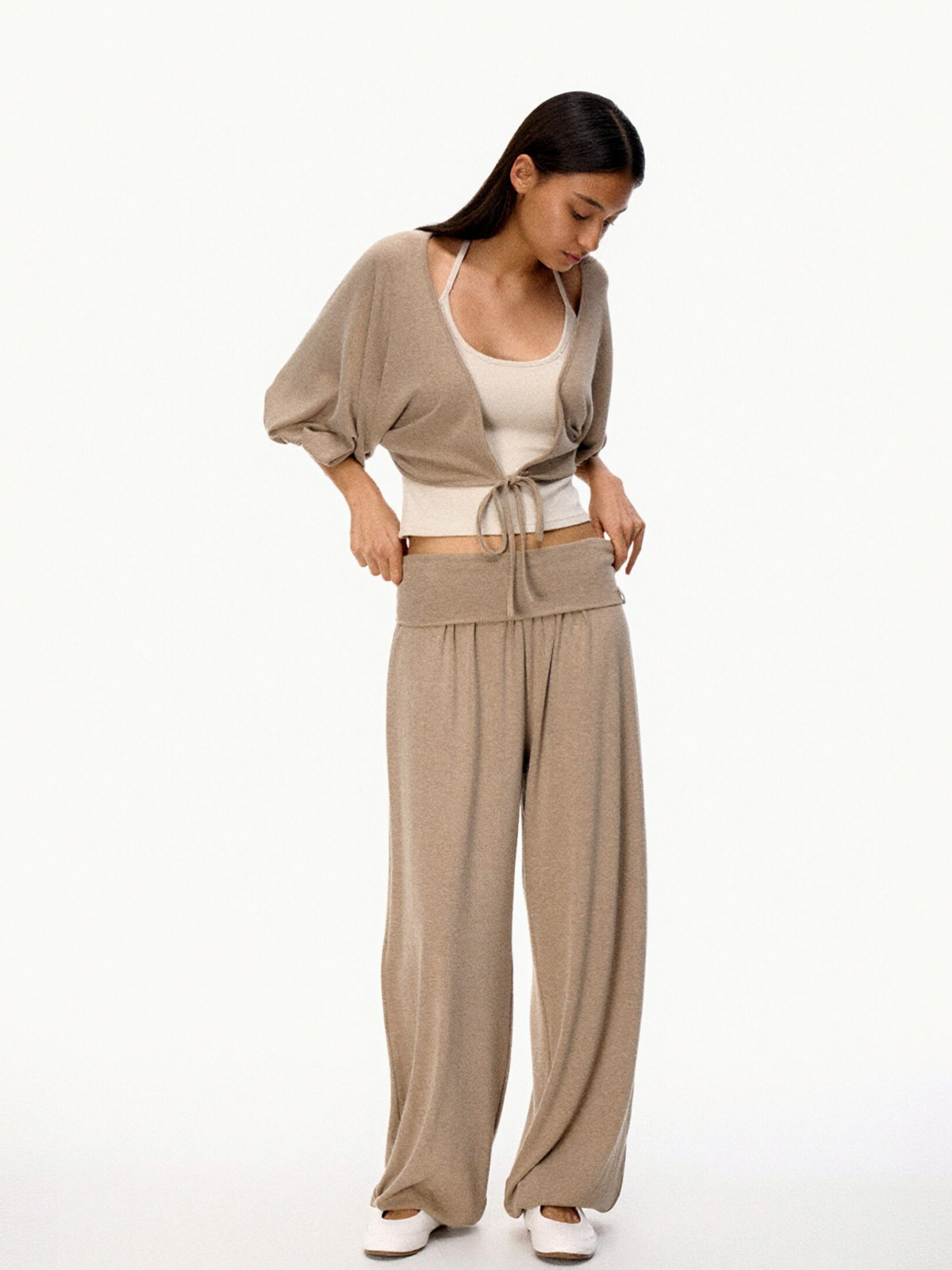 SilkTouch - Women's Contrast Balloon Sleeve Cropped Knit Set