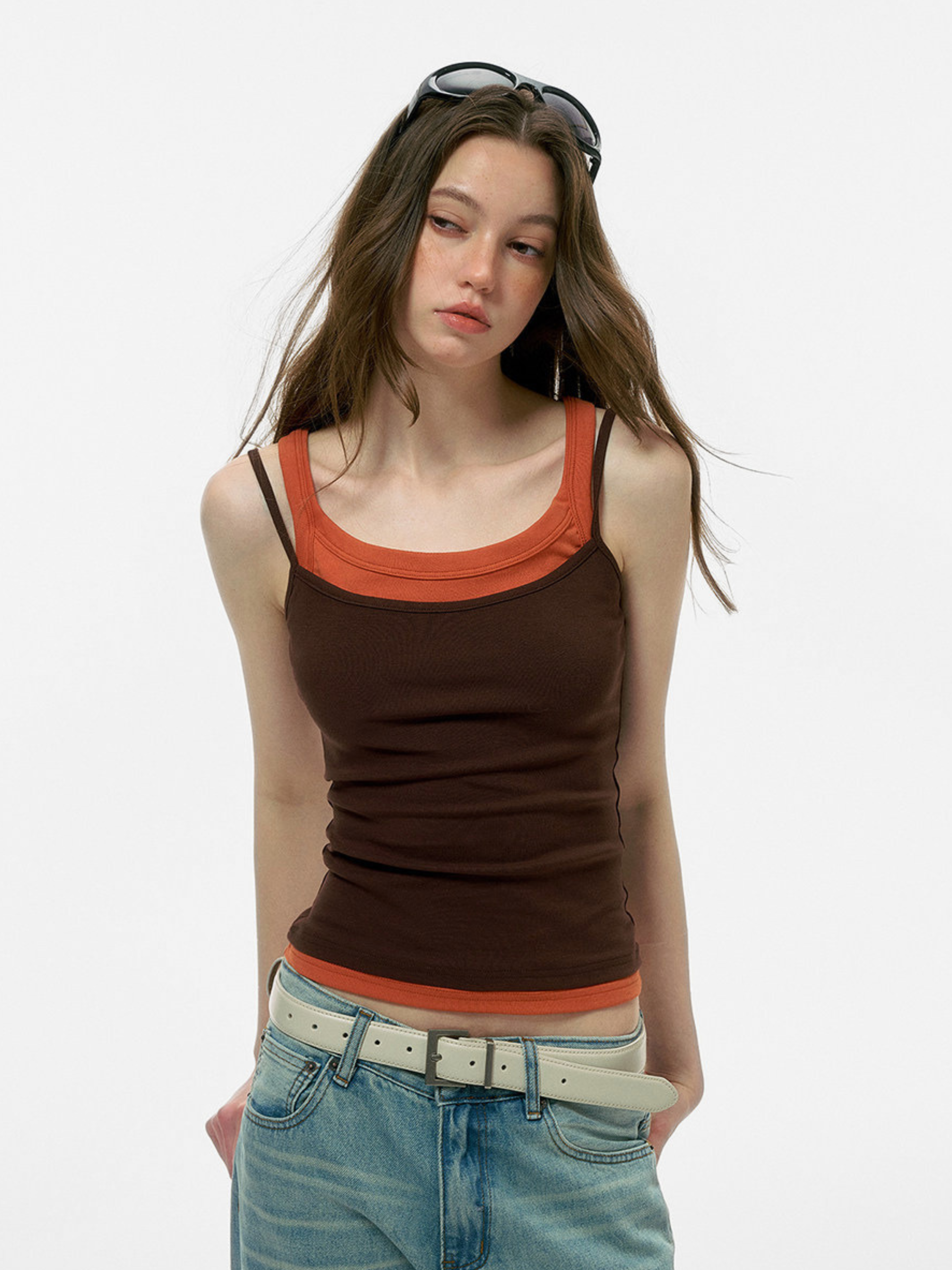 Caveveil - Women's Faux Two-Piece Ribbed Tank Top