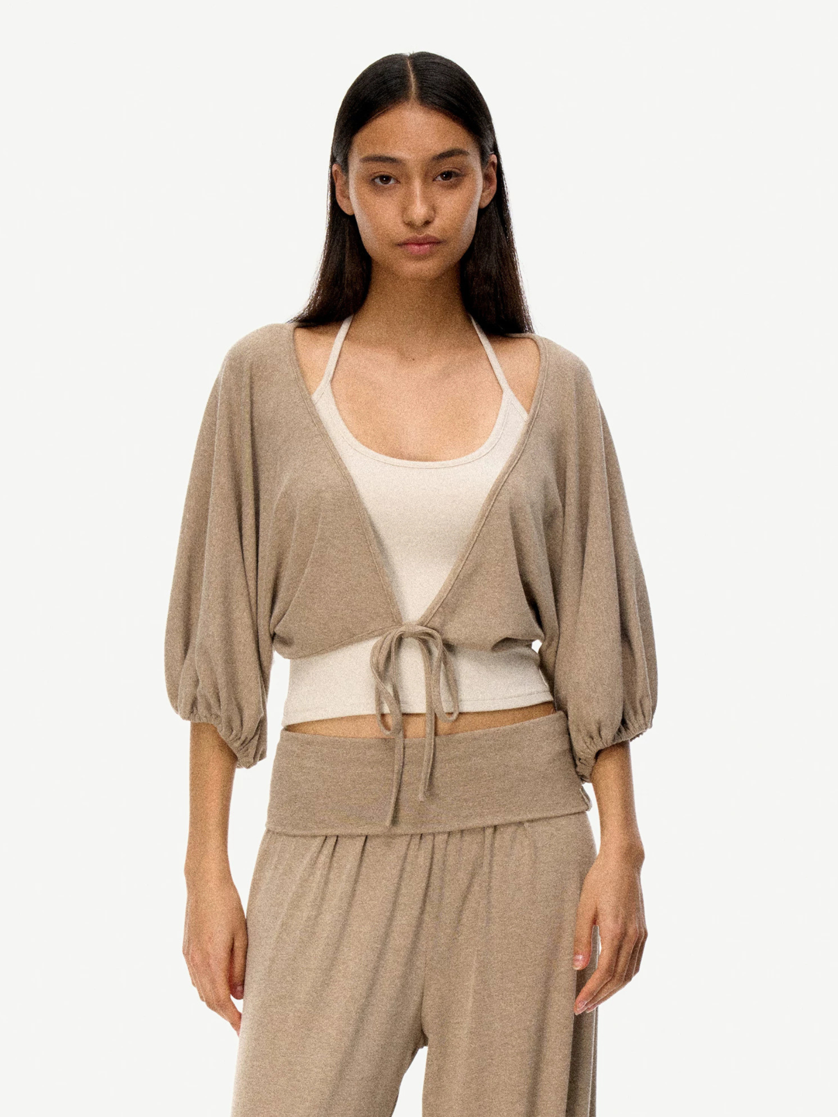 SilkTouch - Women's Contrast Balloon Sleeve Cropped Knit Set