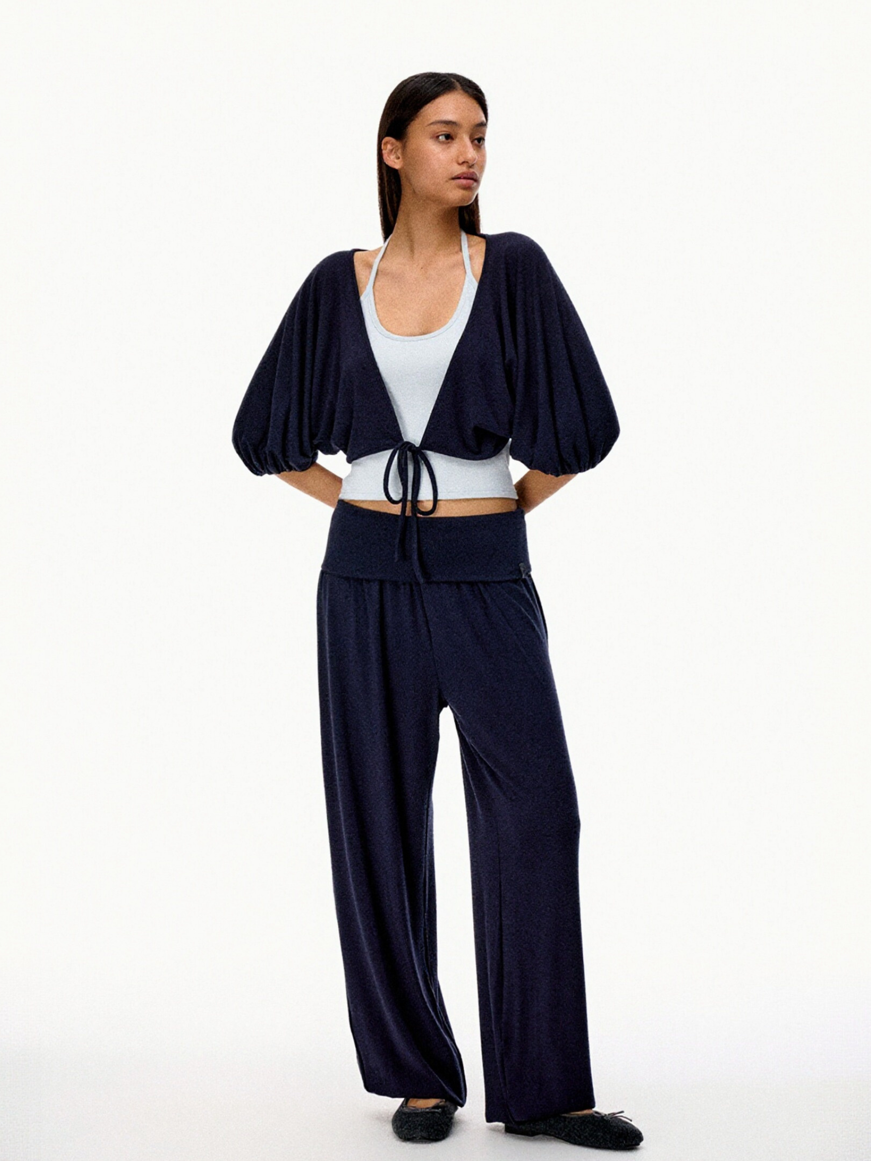 SilkTouch - Women's Contrast Balloon Sleeve Cropped Knit Set