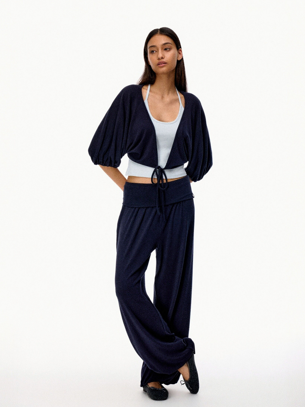 SilkTouch - Women's Contrast Balloon Sleeve Cropped Knit Set