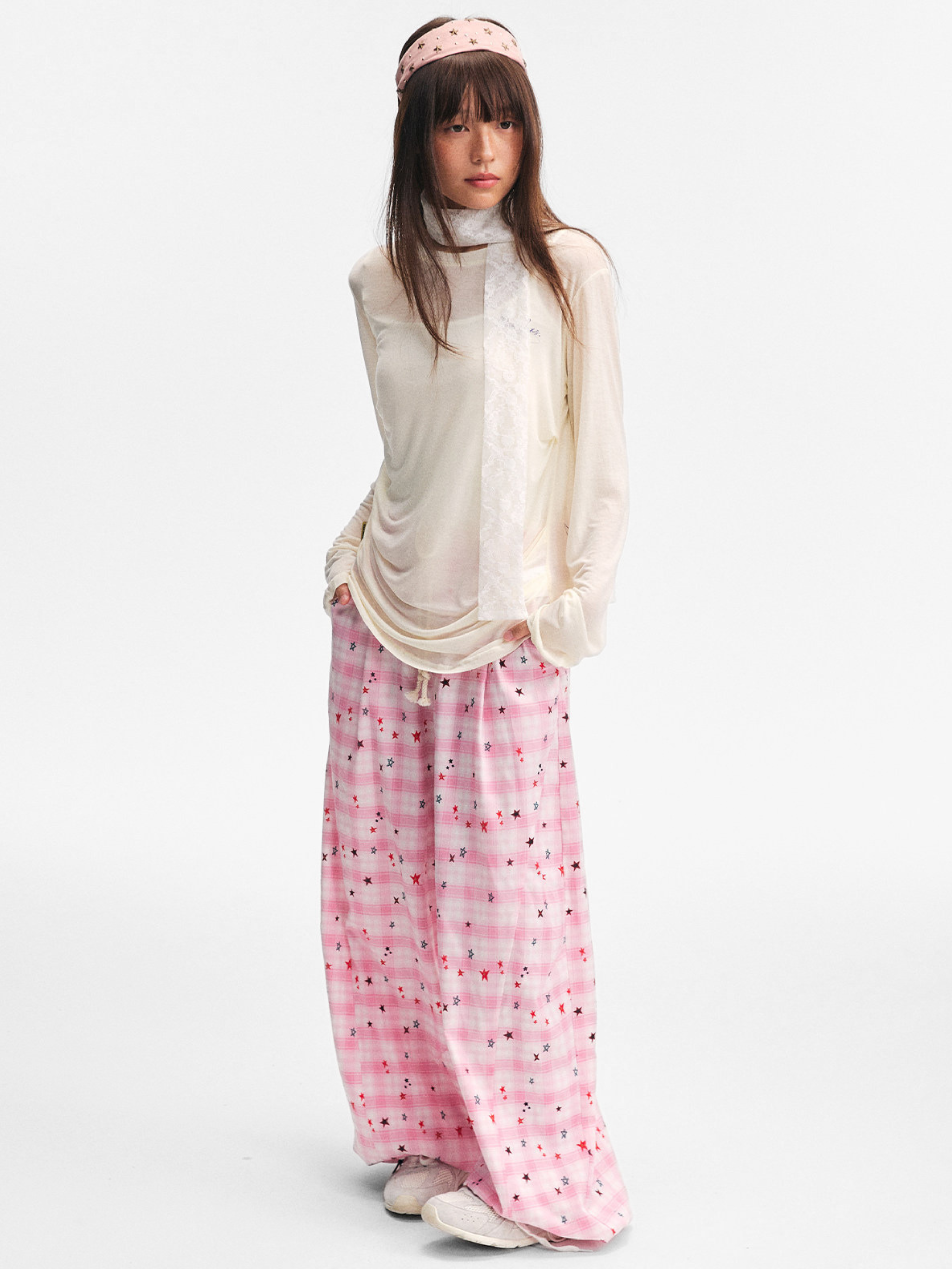 Ashlight - Women's Star Plaid Print Lightweight Drawstring Pants