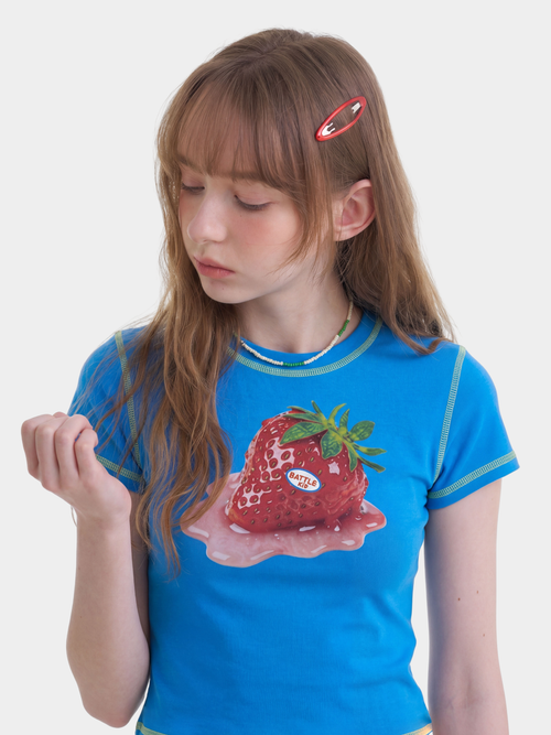 BerryPop - Women's Contrast Stitch Dopamine Print Cropped T-Shirt