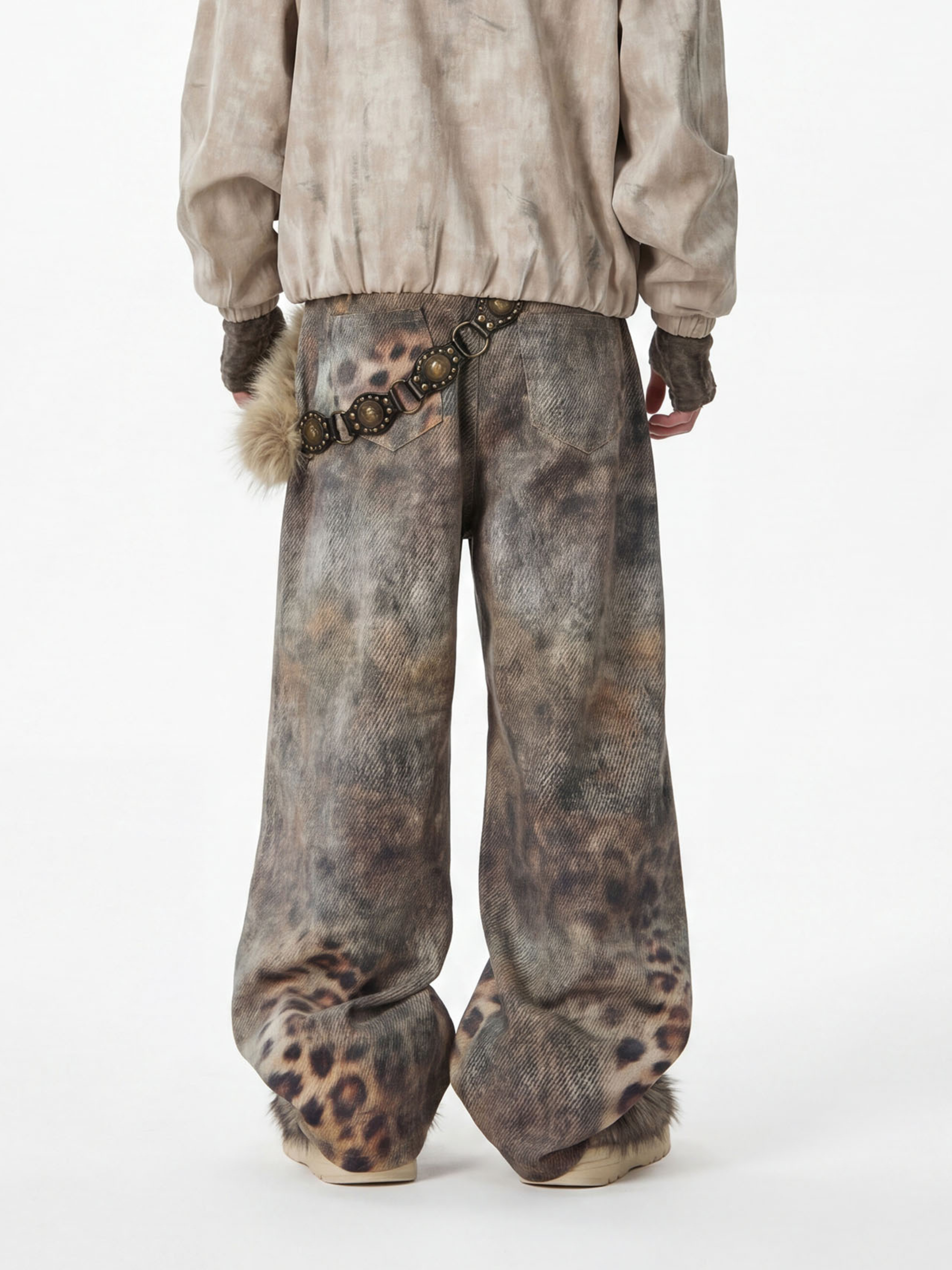 BeltSkip - Unisex 3D Printed Distressed Leopard Curved-Leg Pants