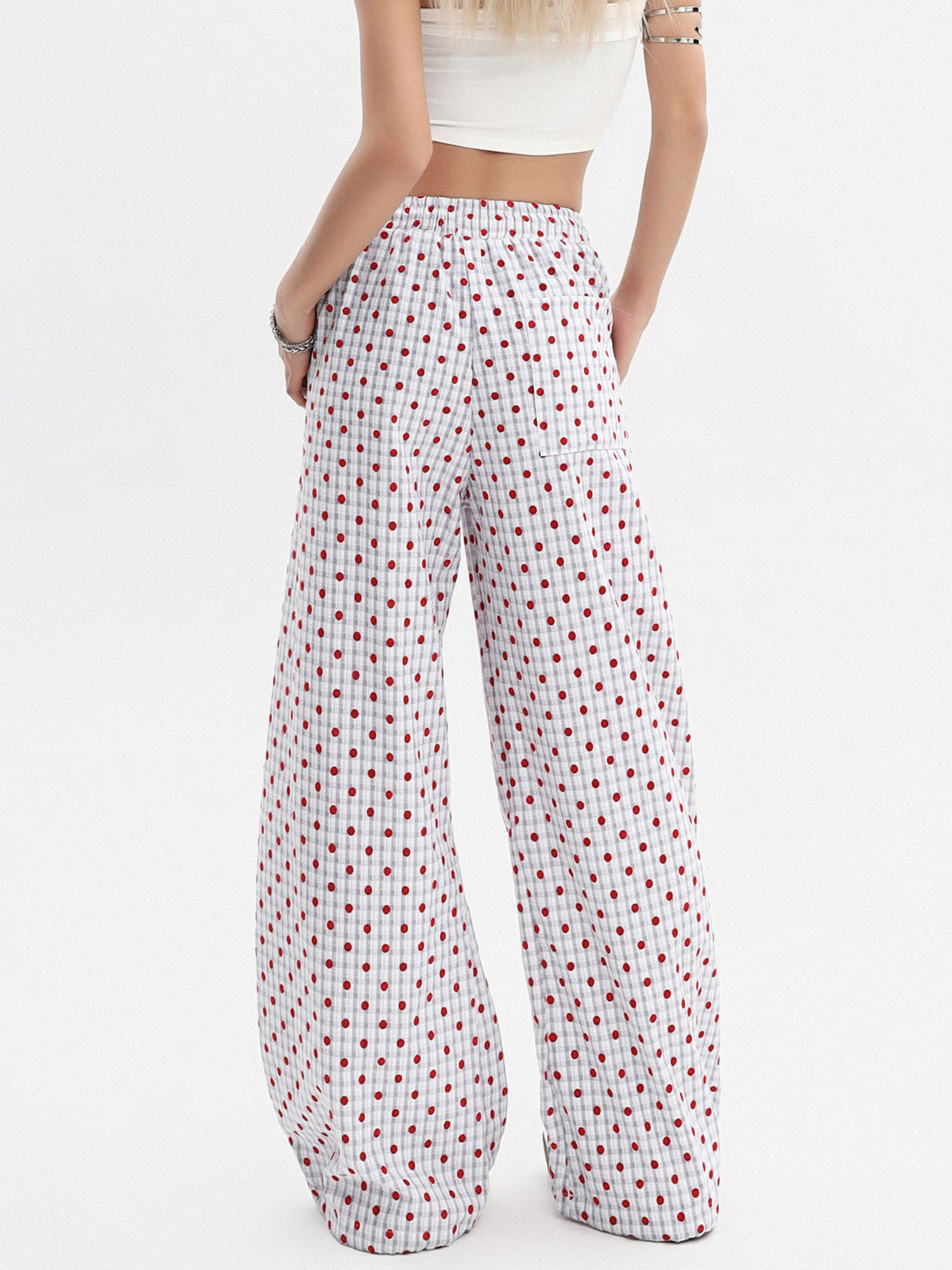 Ashview - Women's Pleated Polka Dot Wide-Leg Pants