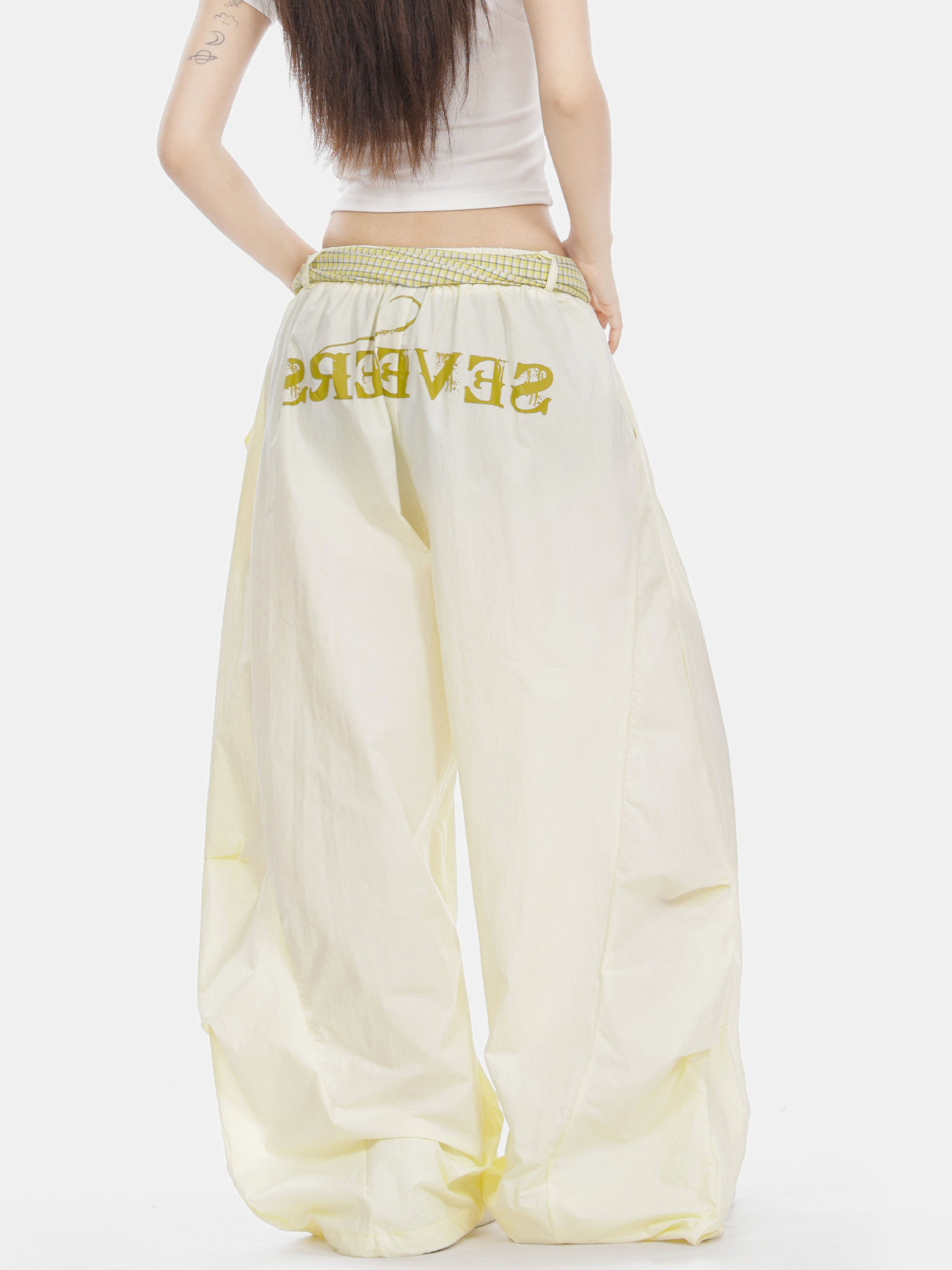 SoftEarth - Women's Plaid Panel Belt Straight-Leg Pants