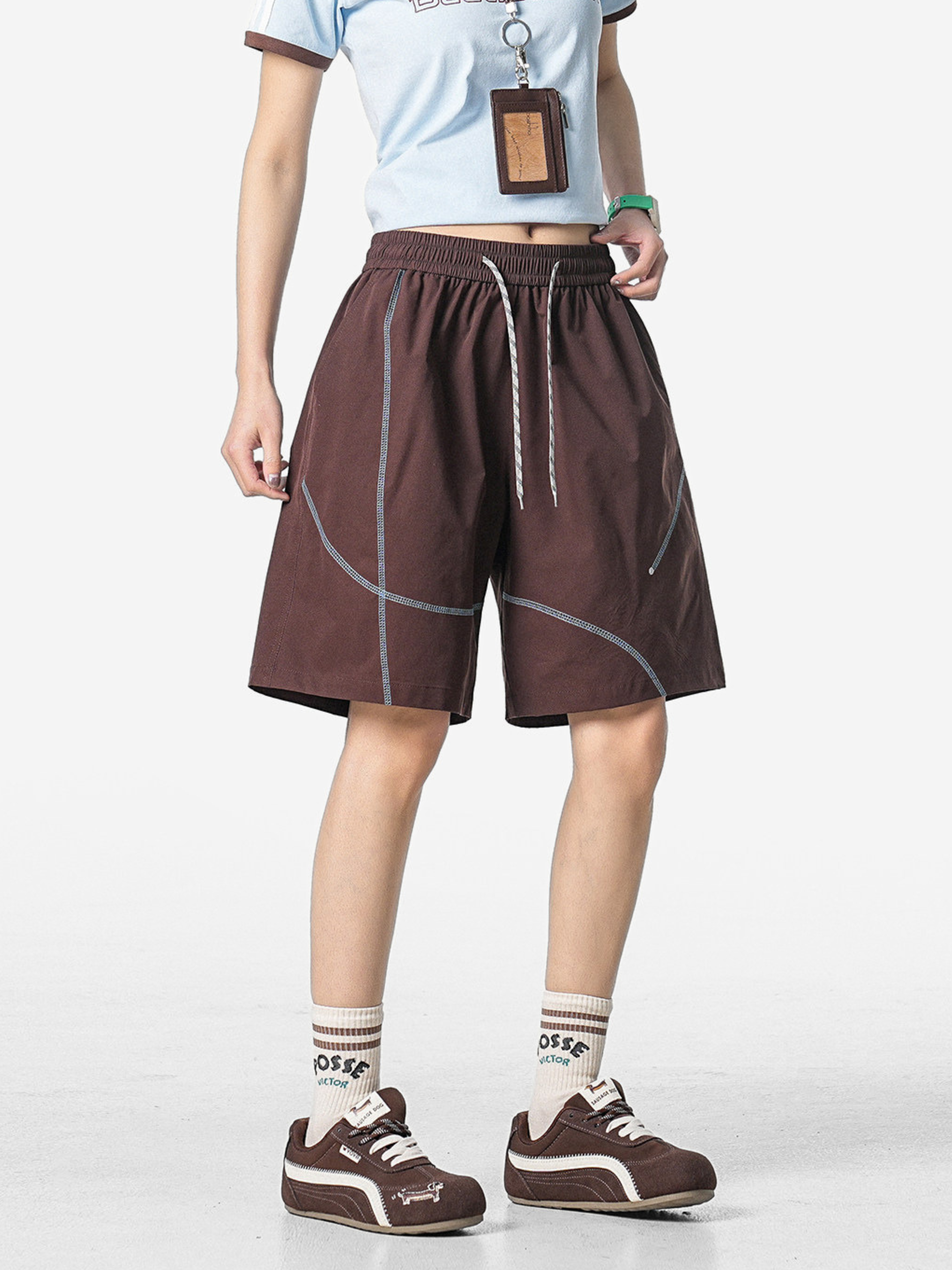 FoxLeap - Unisex Contrast Stitch Lightweight Breathable Sport Shorts