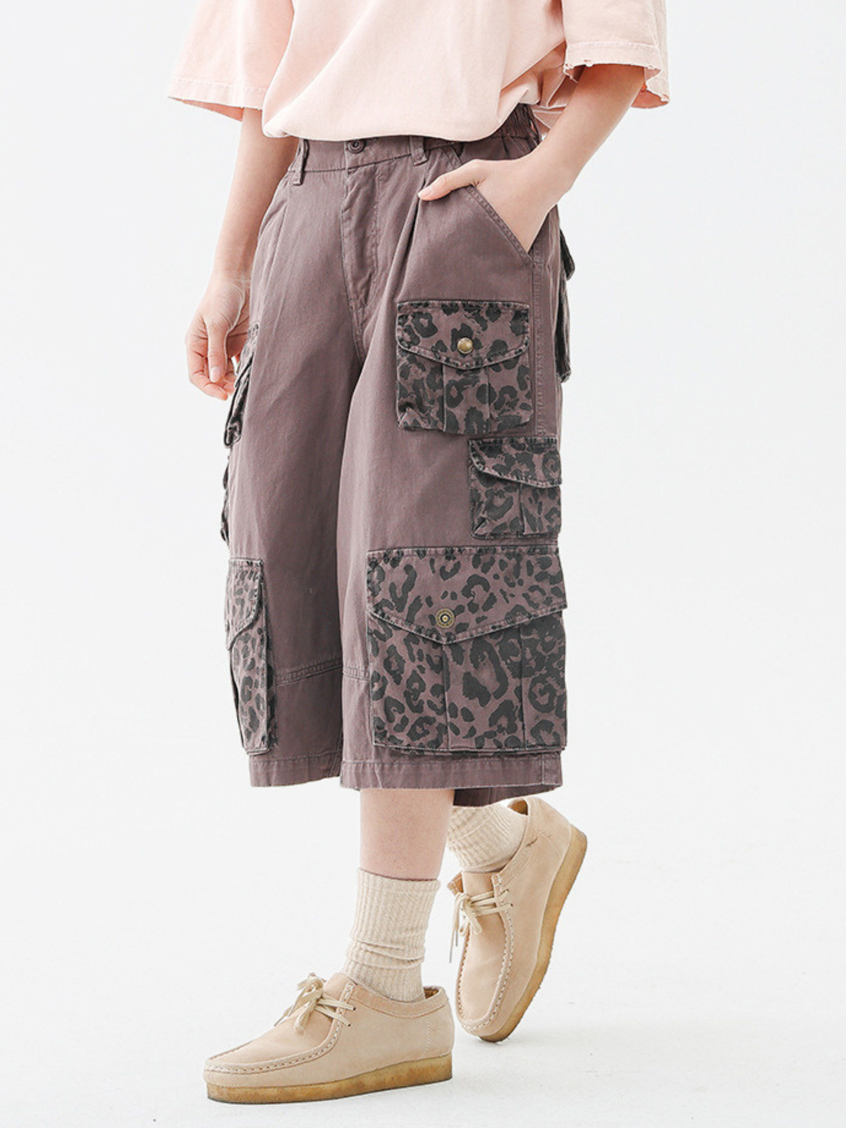 CampStick - Unisex Washed Solid Utility Cropped Pants
